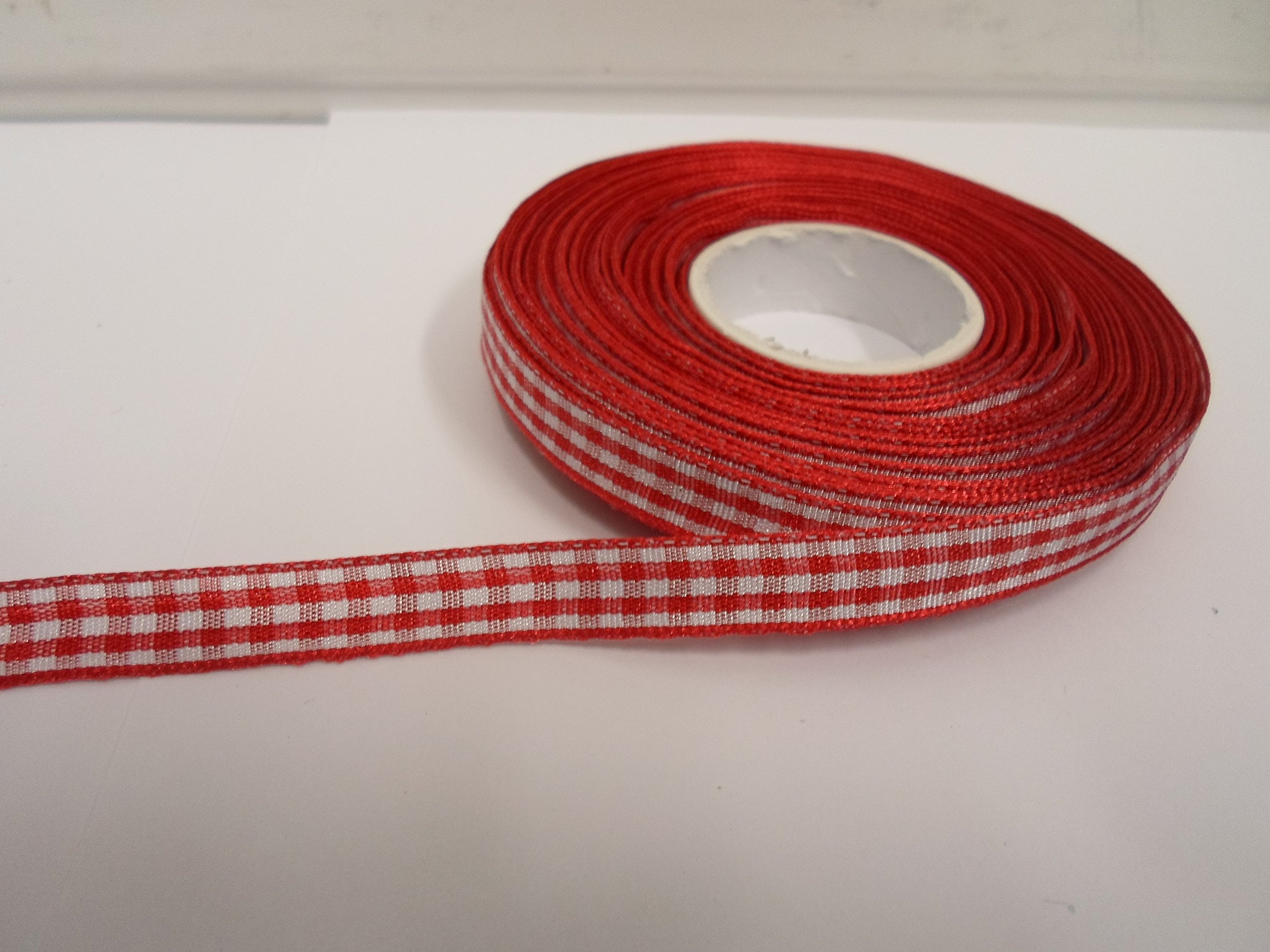 1 Full Roll Reel of 10mm Gingham Ribbon x 25 metres Red Double Sided Check 10 mm 3/8" 1cm