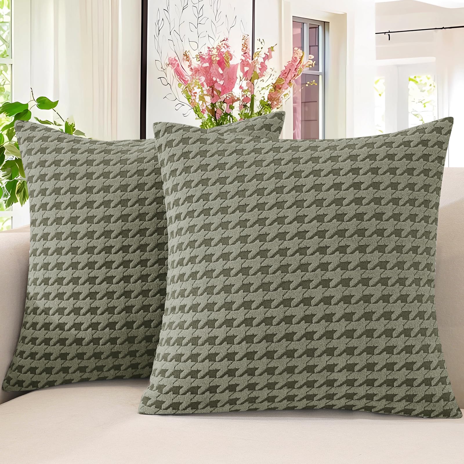 Housses de coussin MAXIJIN lot de 2 vert kaki 45x45 cm douces pour canapé