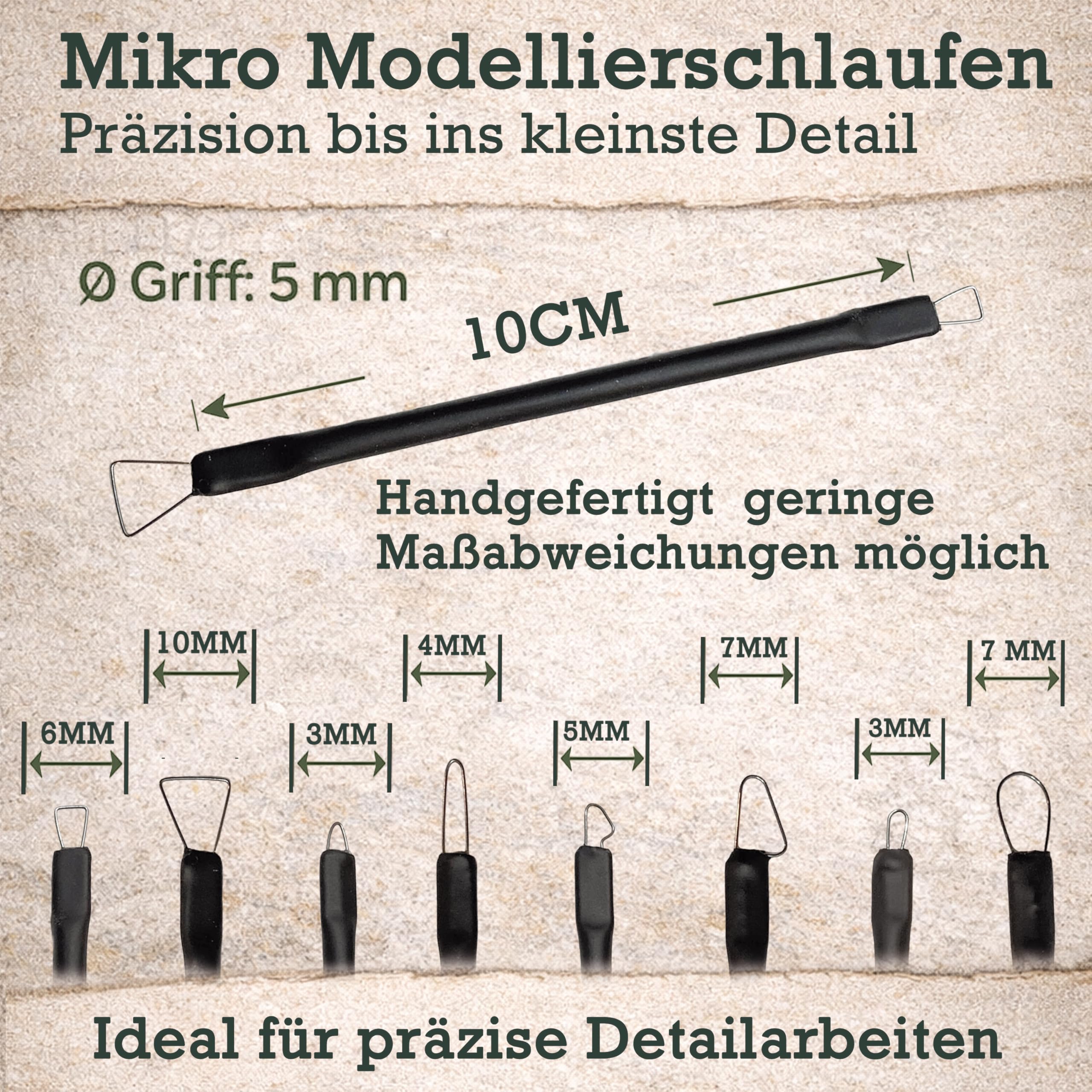 DOI-FX Mikro Modellierschlaufen 4er Set – Loop Sculpting Tools aus 0,5mm Federstahl – Handgefertigt in Deutschland – Profi Modellier Werkzeug für Ton, Keramik, Wachs, Polymer Clay & SFX Maskenbildner