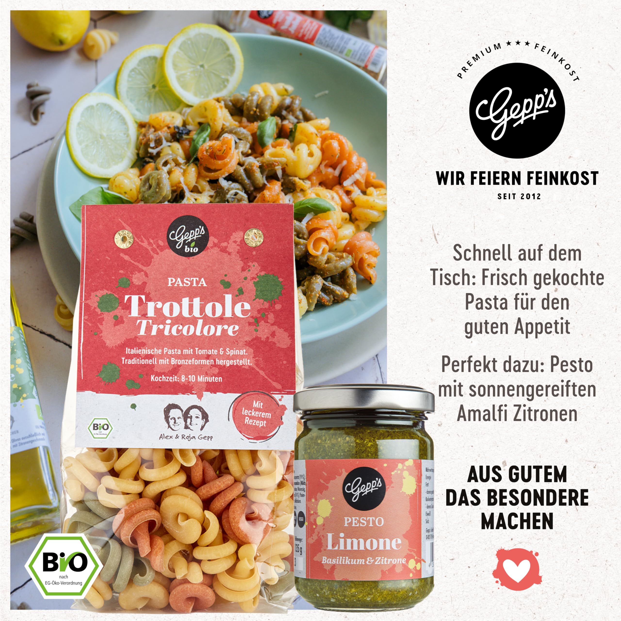 Gepp's Feinkost Wundertüte Geschenkidee Muttertag mit Pasta Pesto Limone Bio Bruschetta Dip