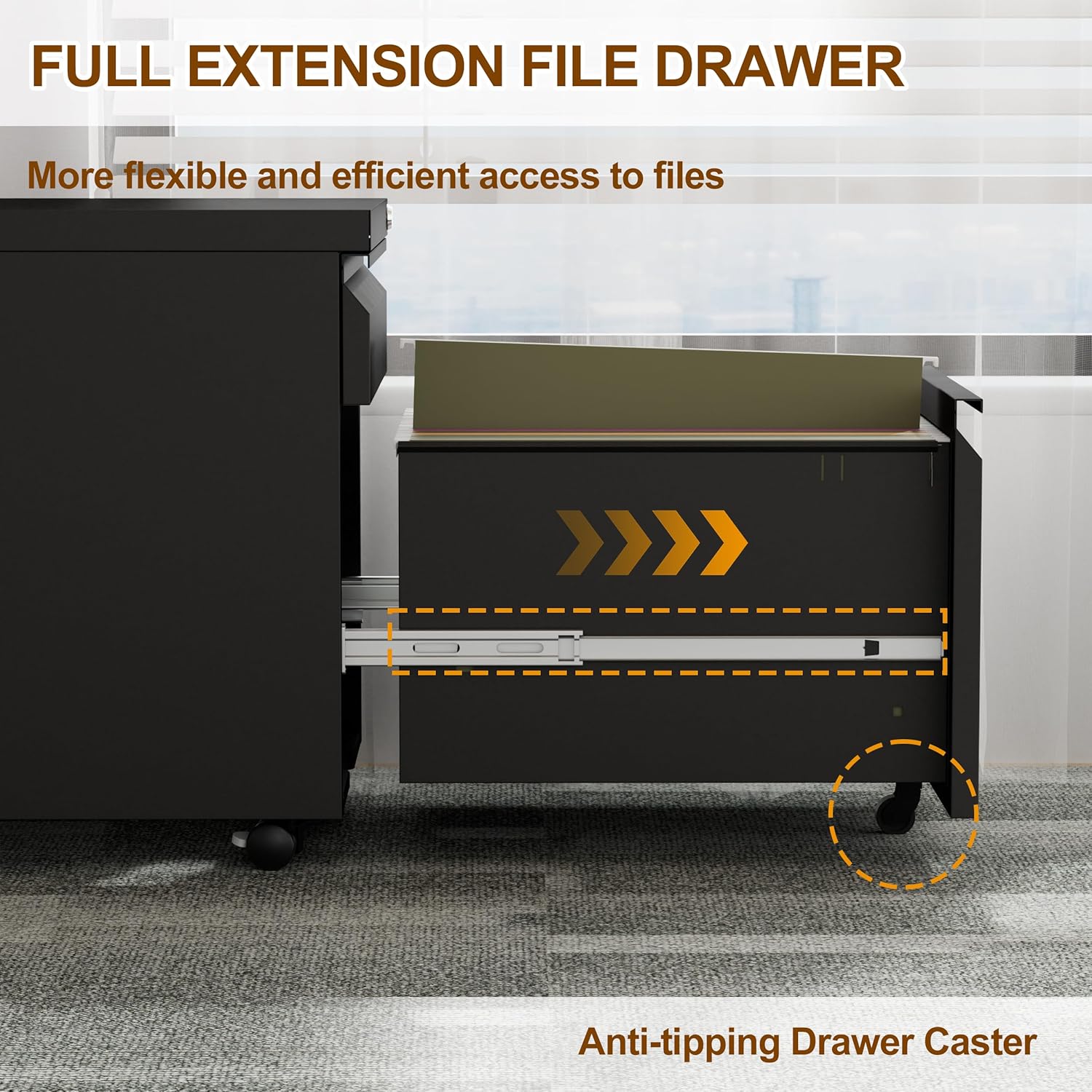 Metal Mobile File Cabinet with Lock and 4 Keys - Fully Assembled, Under Office Desk 2 Drawers Filing Cabinet for Home Office with Anti-tilt Wheels, A4/Legal/Letter Hanging File Drawers