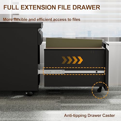 Miniatura 5 de Archivador móvil de metal con cerradura y 4 llaves, totalmente montado, escritorio debajo de la oficina, archivador de 2 cajones para oficina en