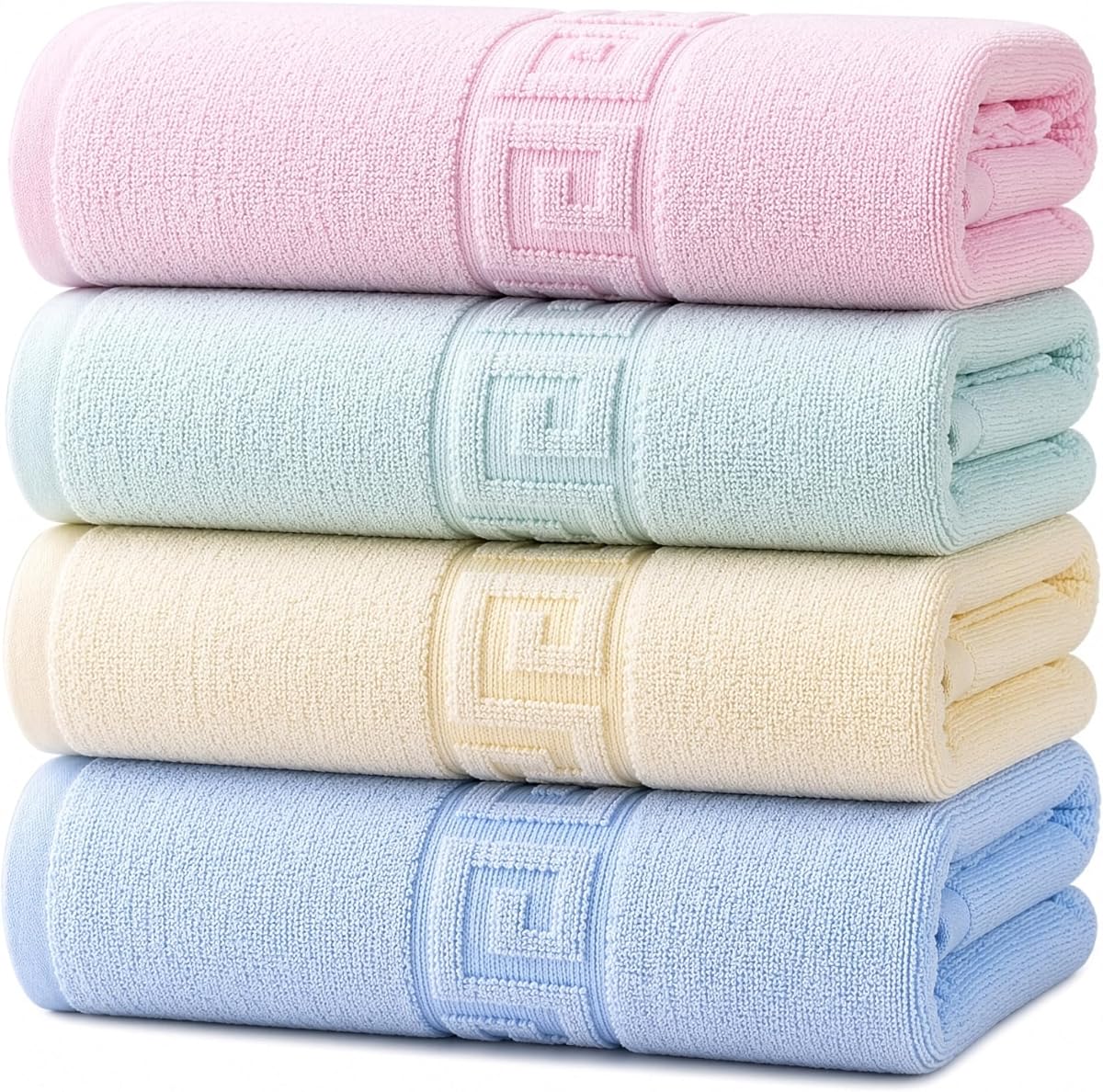 100% Cotton Bath Towels,4 Pack,30" x 60" Inches, Light Weight, Soft, Super Absorbent and Fast Drying, No Fading Multipurpose Use for Sports, Swimming, Travel, Fitness, Yoga, Multicolor.