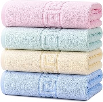 100% Cotton Bath Towels,4 Pack,30" x 60" Inches, Light Weight, Soft, Super Absorbent and Fast Drying, No Fading Multipurpose Use for Sports, Swimming, Travel, Fitness, Yoga, Multicolor.