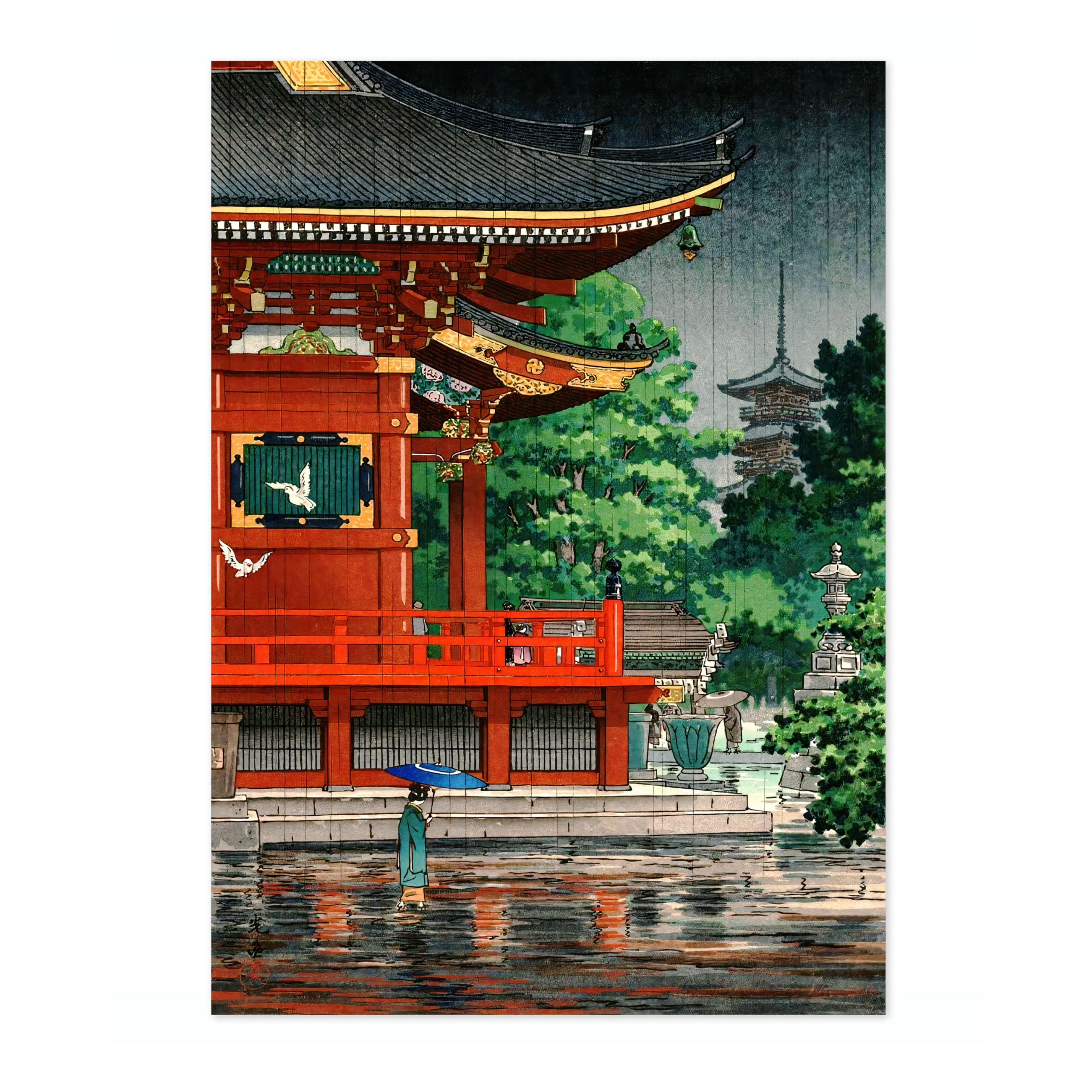 Rain At Asakusa Kannon Temple Japanese Woodblock Print, Vintage Aesthetic Poster Japan Wall Art Exhibition Ukiyo-E Home Decor, Archival Matte, A3 (Print Only) - 42x29.7cm