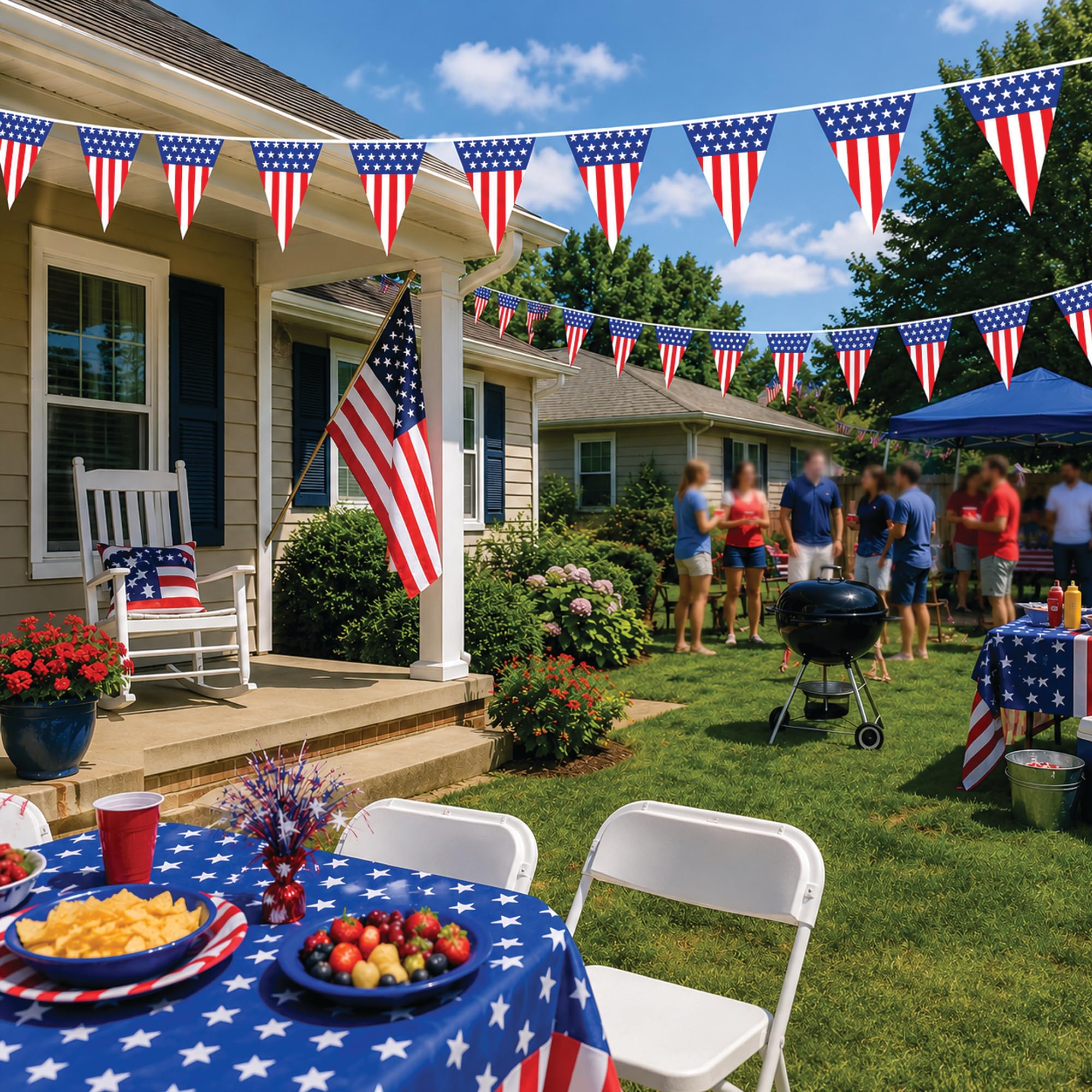 Bandera de banderines de bandera americana | 30,5 m de largo banderas americanas | Decoraciones de bandera triangular de 45,7 cm de altura | Guirnalda de banderines de estrellas y rayas | Decoración