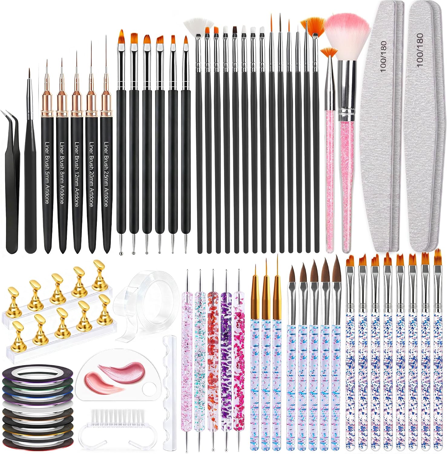 Artdone Nail Striping Tape Lines Kit with Nail Art Brushes Dotting Tools