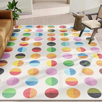 Well Woven Crayola Modern Bright & Washable 33" x 5 Area Rug - Vibrant Multi Color Split Dot - for Living Room, Bedroom and Playroom