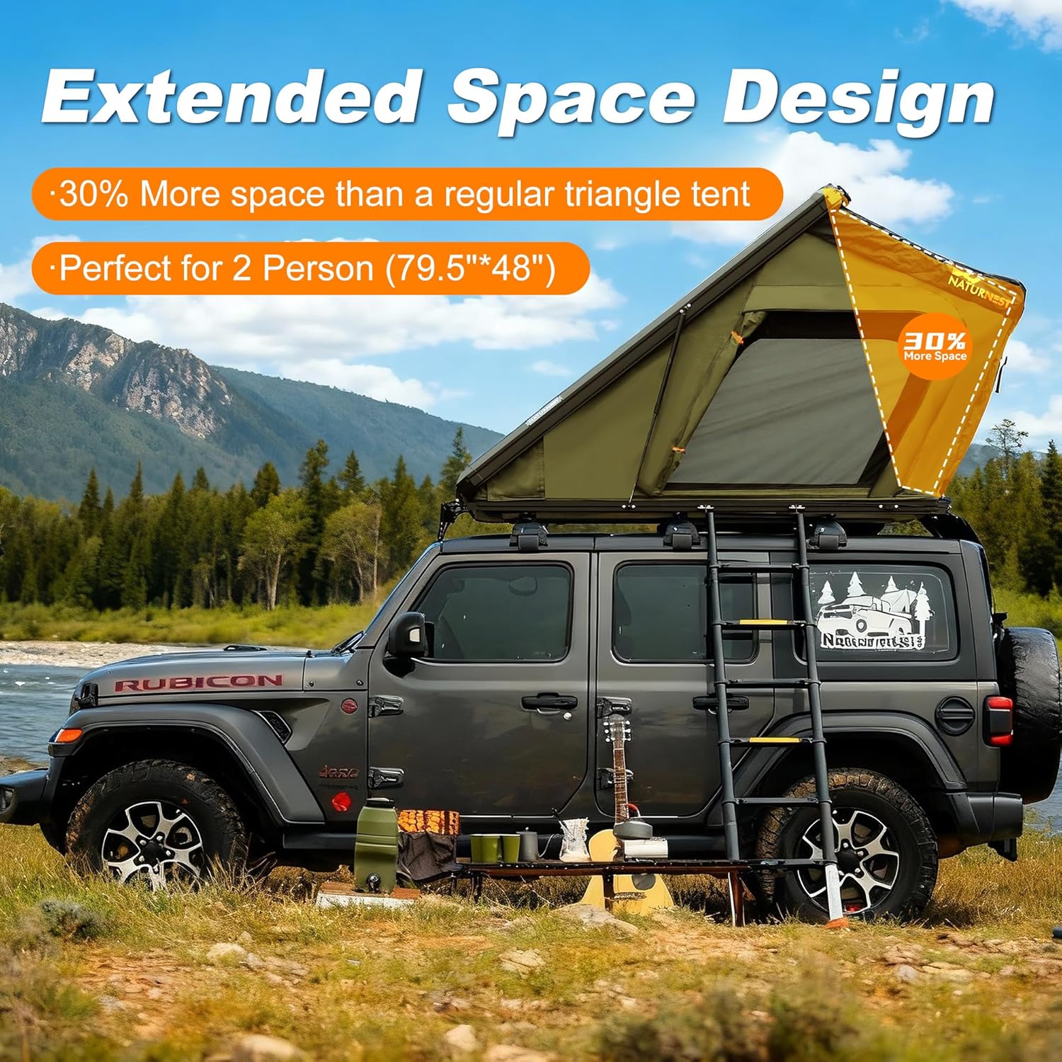 Naturnest Rooftop Tent Hard Shell, Easy Set Up Pop Up Tent for 2 Person Camping, Waterproof UV-Resistant Blackout Privacy 4 Season Tent for Truck, Jeep, SUV, Van, Trailer - Polaris 2