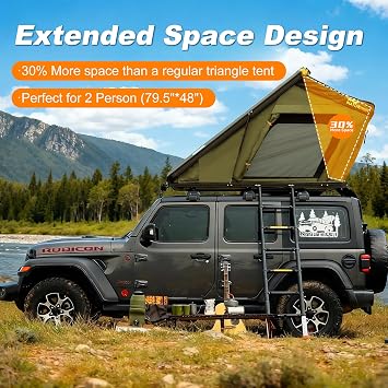 Naturnest Rooftop Tent Hard Shell, Easy Set Up Pop Up Tent for 2 Person Camping, Waterproof UV-Resistant Blackout Privacy 4 Season Tent for Truck, Jeep, SUV, Van, Trailer - Polaris 2