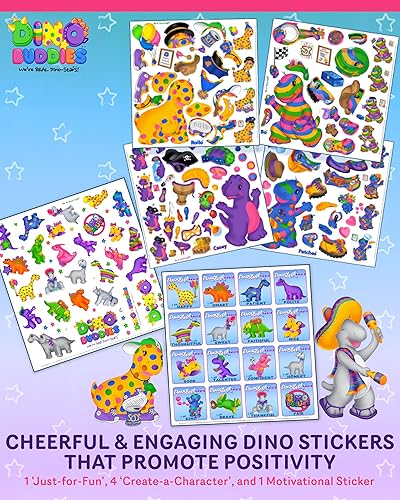 Miniatura 5 de Dino-Buddies Colorear y paquete de actividades #2 (lindas calcomanías de dinosaurio, Make-A-Face, Motivacional) Hojas para colorear, libros y