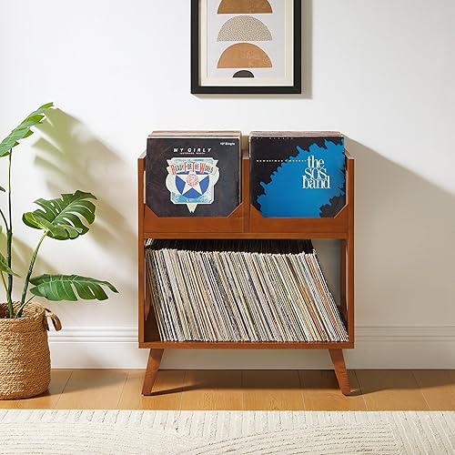 Miniatura 8 de Crosley Furniture Asheville - Soporte para discos moderno de mediados de siglo, almacenamiento de vinilo, con capacidad para hasta 260 discos, nogal