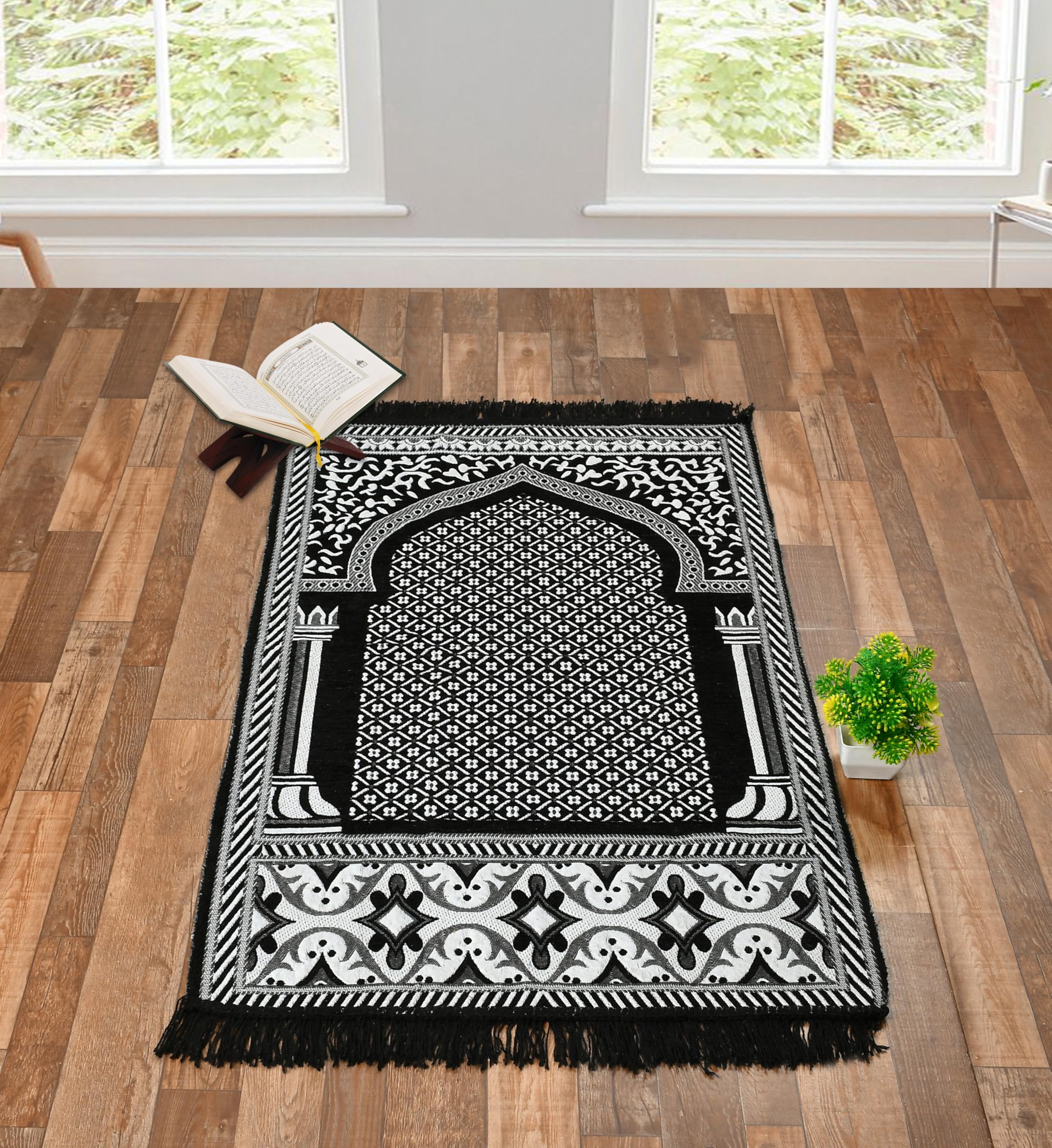 Premium Chenille/Cotton Floral Janamaz Prayer Mat | Prayer Mat/Meditation Janamaz for Namaz/Meditation Mat/Muslim/Namaz Mat| Size 27x50 Reactangular (Aqua) (Black)-image-18