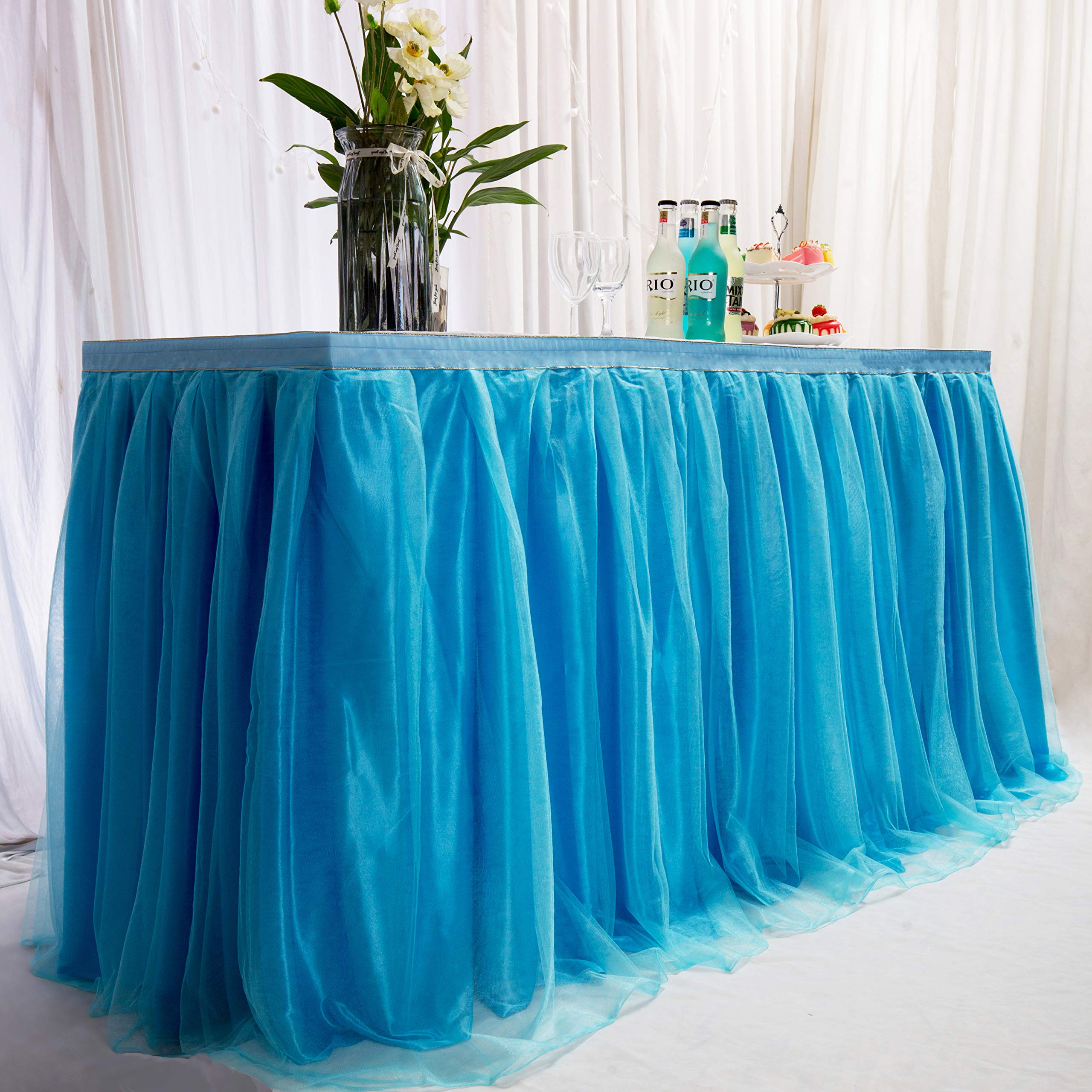 9ft / 274cm Blau Tischrock, romantische Tüll Schreibtisch Gaze, Tischdekoration, Schneeflocke Wonderland Tutu Tischdecke, für Babyparty,Hochzeit,Geburtstag,Party,Bar,Valentinstag Weihnachten