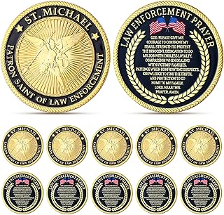 10 Pack St. Michael Patron Saint of Law Enforcement Challenge Coin with God Bless Prayer Best Gifts for Police, Firefighters, Officers, Deputy Sheriff Men Gifts