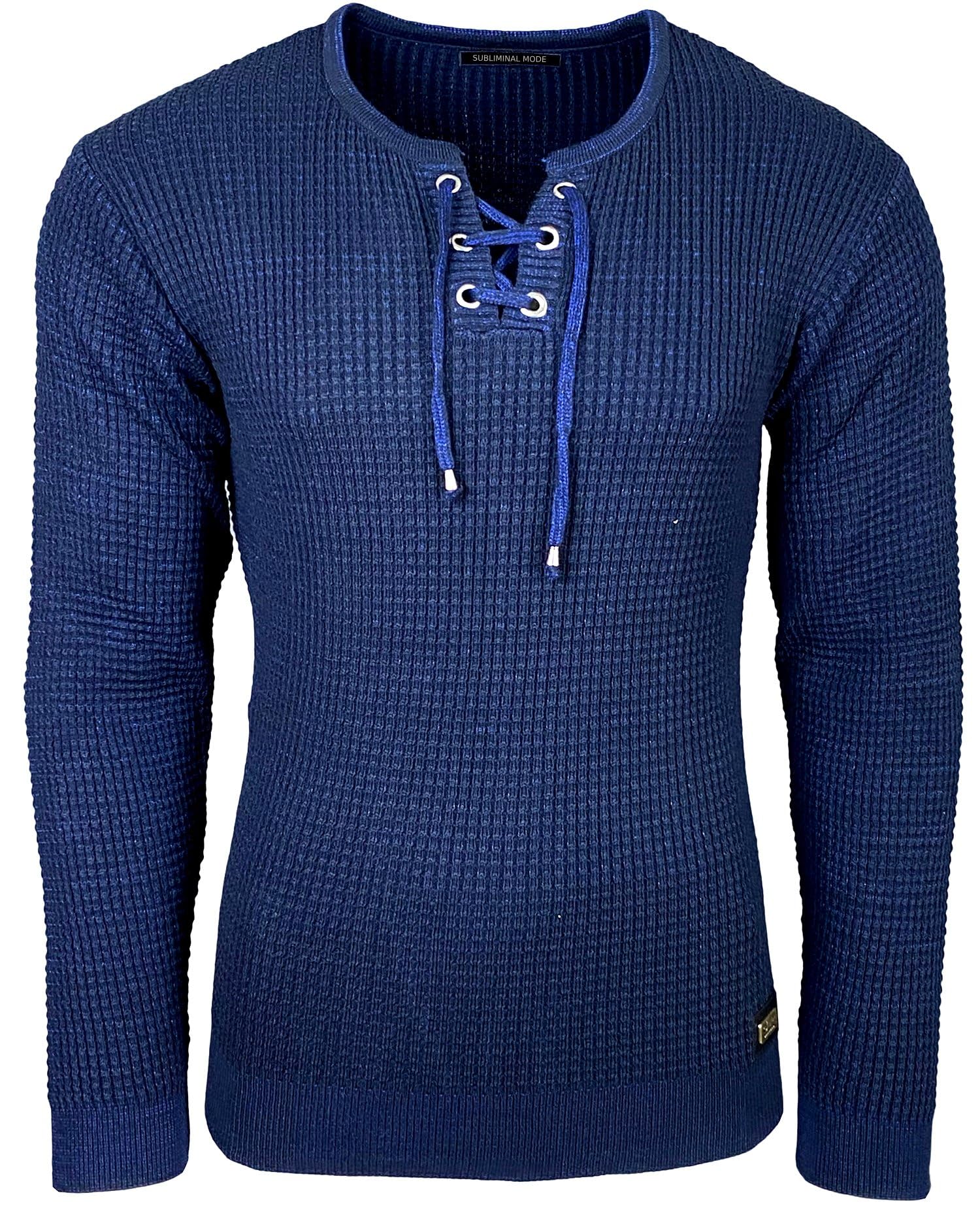 Subliminal Mode Pull Homme en Maille à Col V à Lacet - Style Basique - Coupe Ajustée - Pull Over Tricoté Hiver Manches Longues - Idée Cadeau BX52132