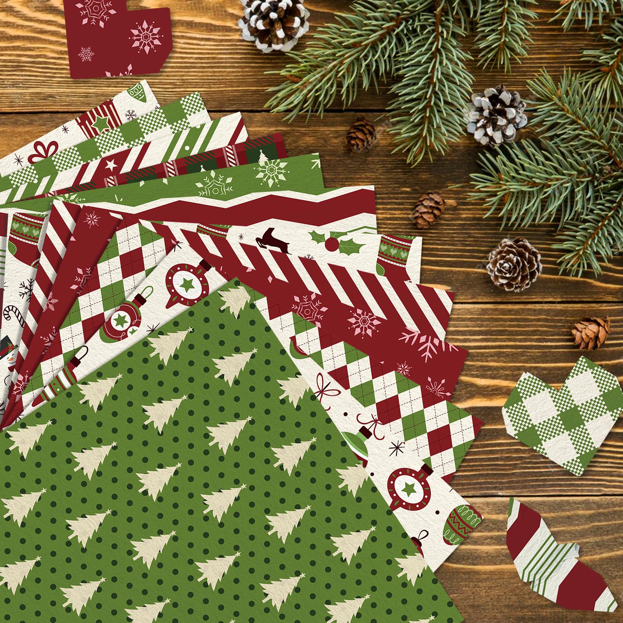 Weihnachtliches Wachspapier, 240 Stück, öldicht, Mit Weihnachtsmotiven (Rot/Grün), 30 Cm