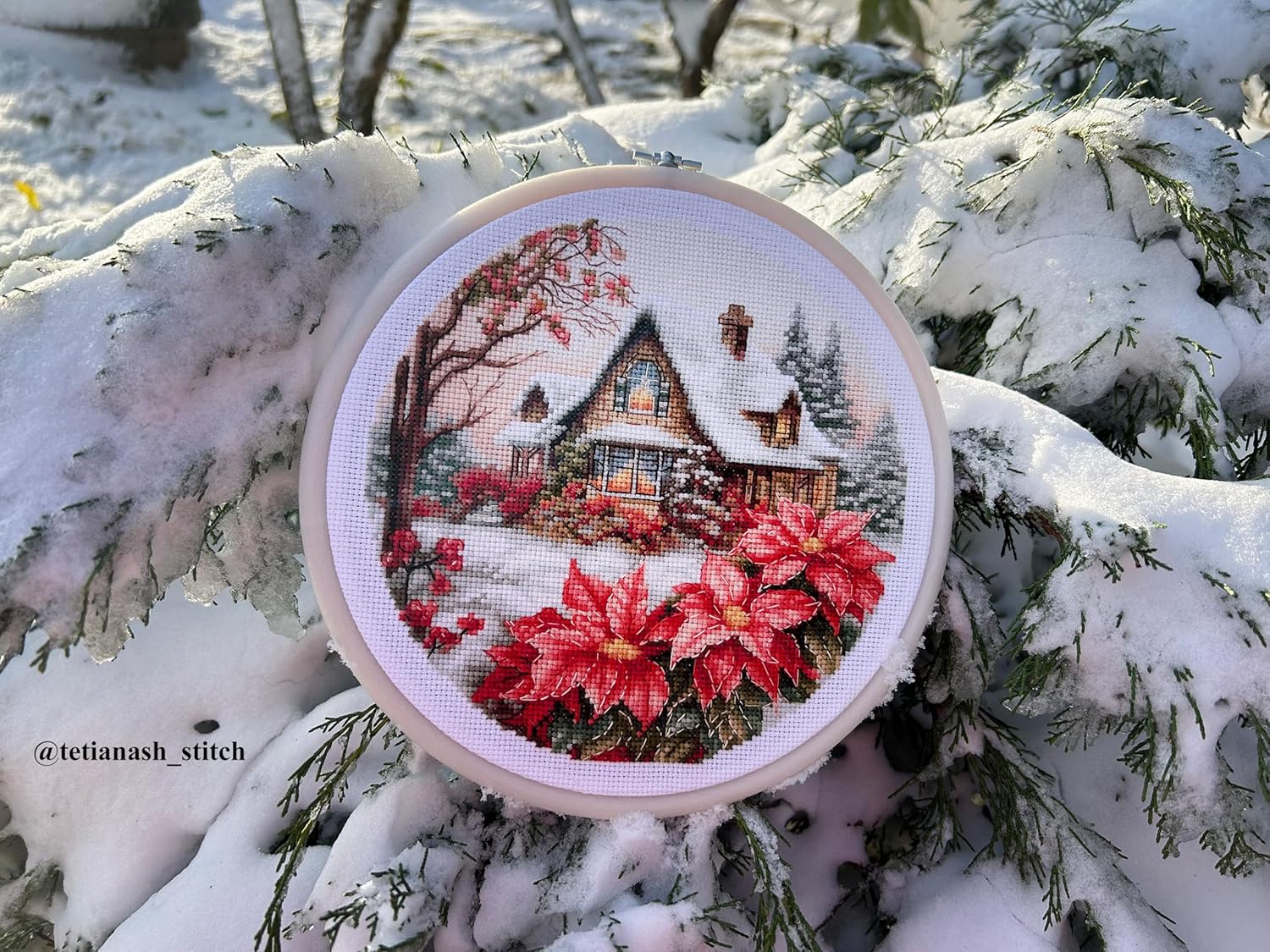 Luca-S Cross Stitch Kit with Hoop Included Little House in The Forest, BC227, Counted Cross Stitch Kit for Adults, Needlecraft and Embroidery Kit
