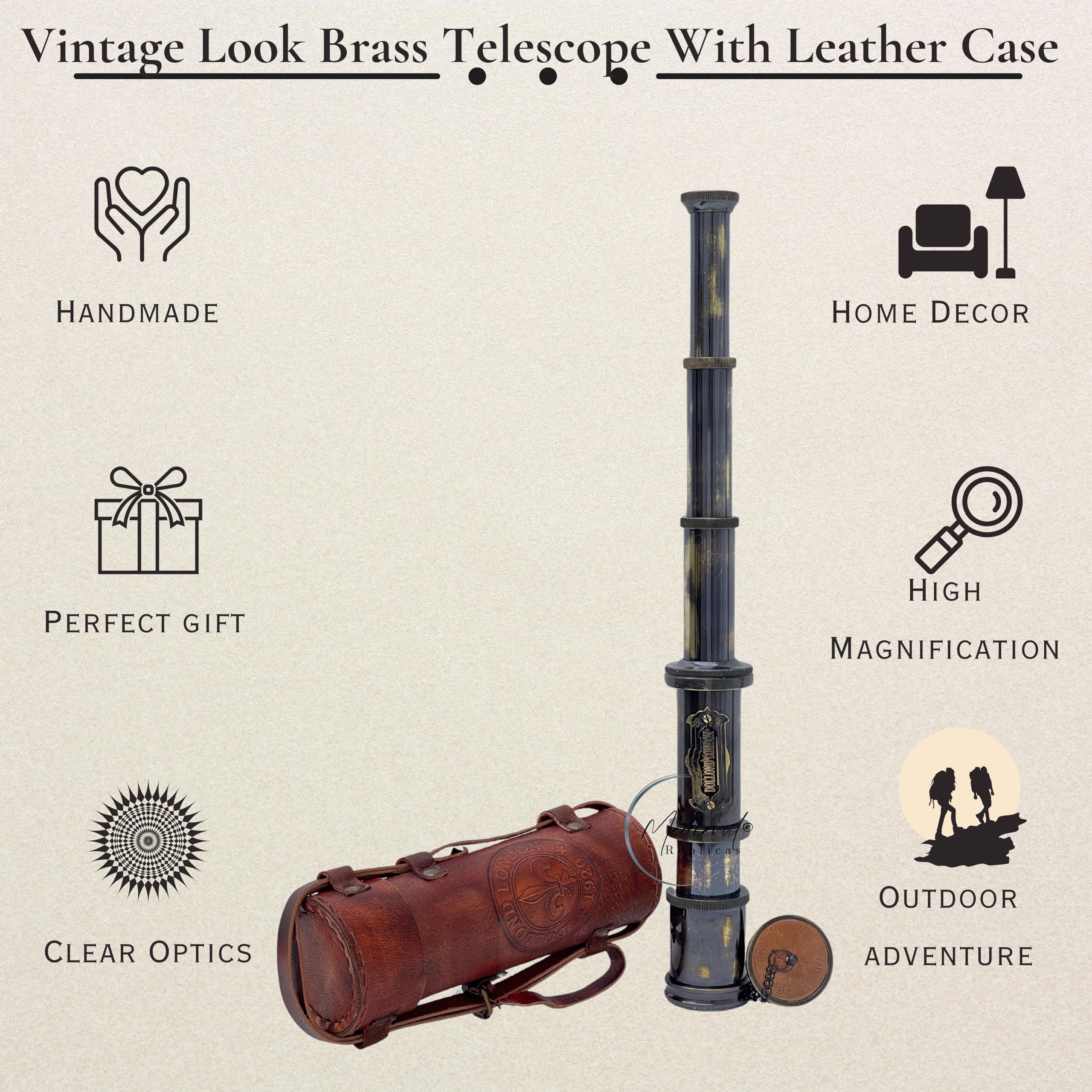 Vintage Royal Navy Functional Telescope | Brass Made | Glass Optics and High Magnfication | Kid's Telescope | Camouflage Finish | 17 inch Long | Handheld Antique Style | Nautical Home Décor Gift