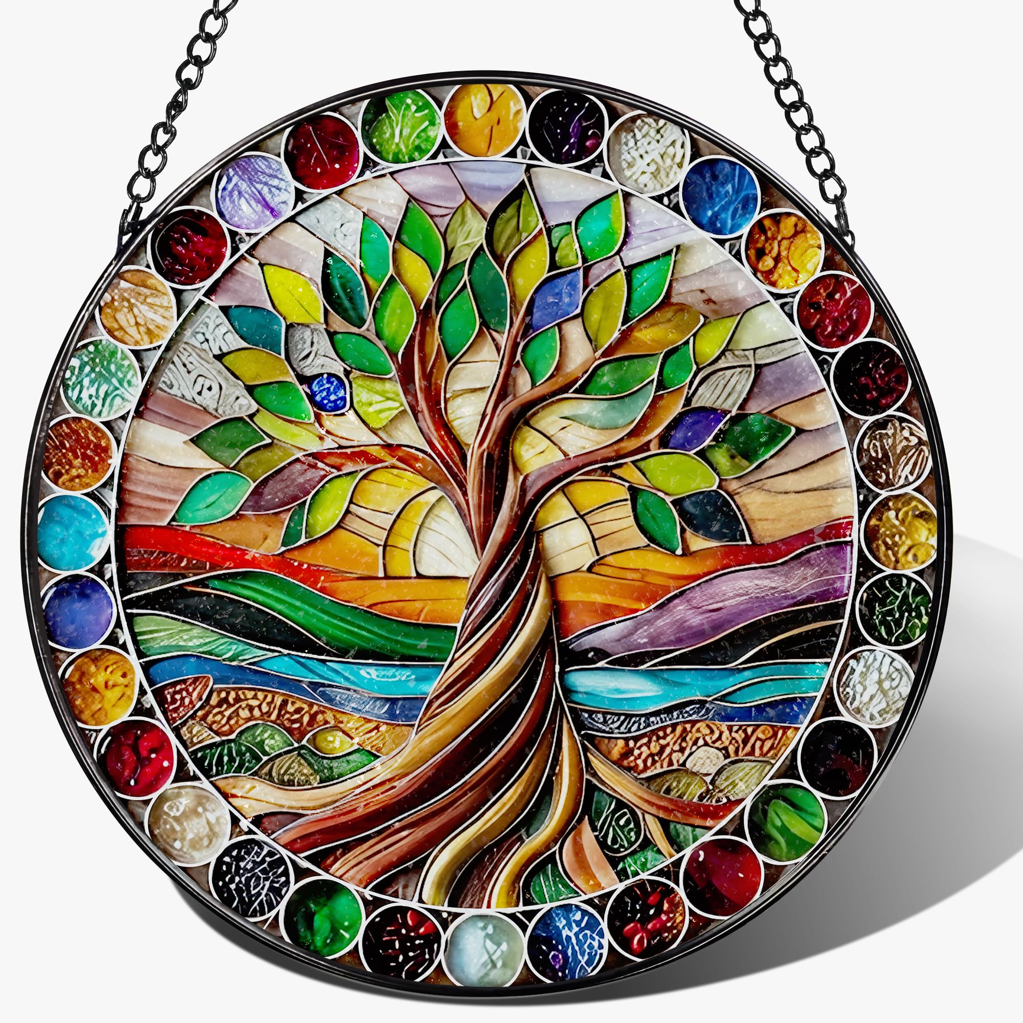 8-Inch Colorful Tree of Life Stained Glass Suncatcher & Ornament – Stained Glass Window Hanging & Decor, Sun Catchers for Windows Indoor, Gifts for Women, Gifts for Christmas, Housewarming Gift — image 1