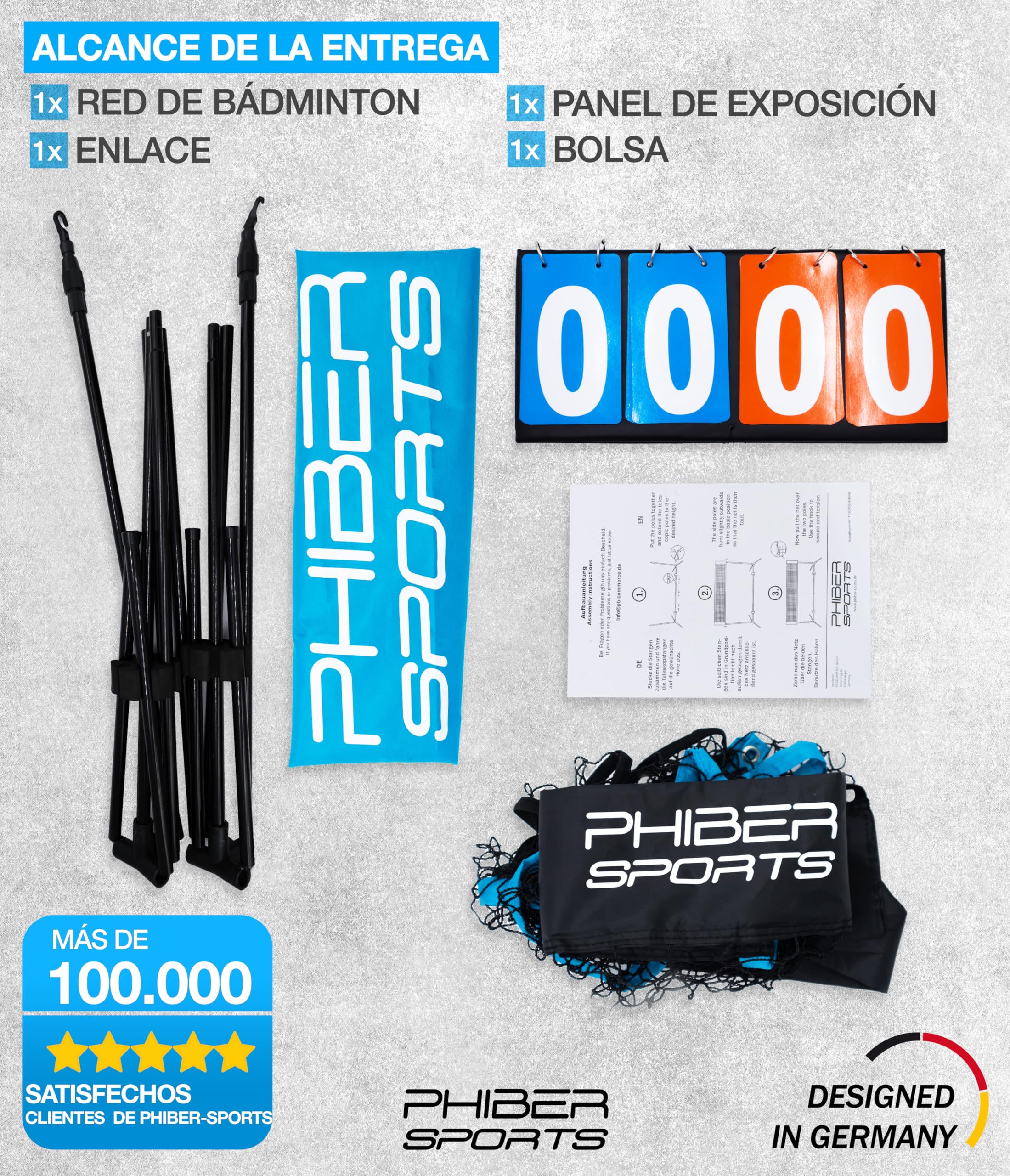 PHIBER-SPORTS Red de bádminton 420 cm 3 Alturas Ajustables Marcador Bolsa de Transporte