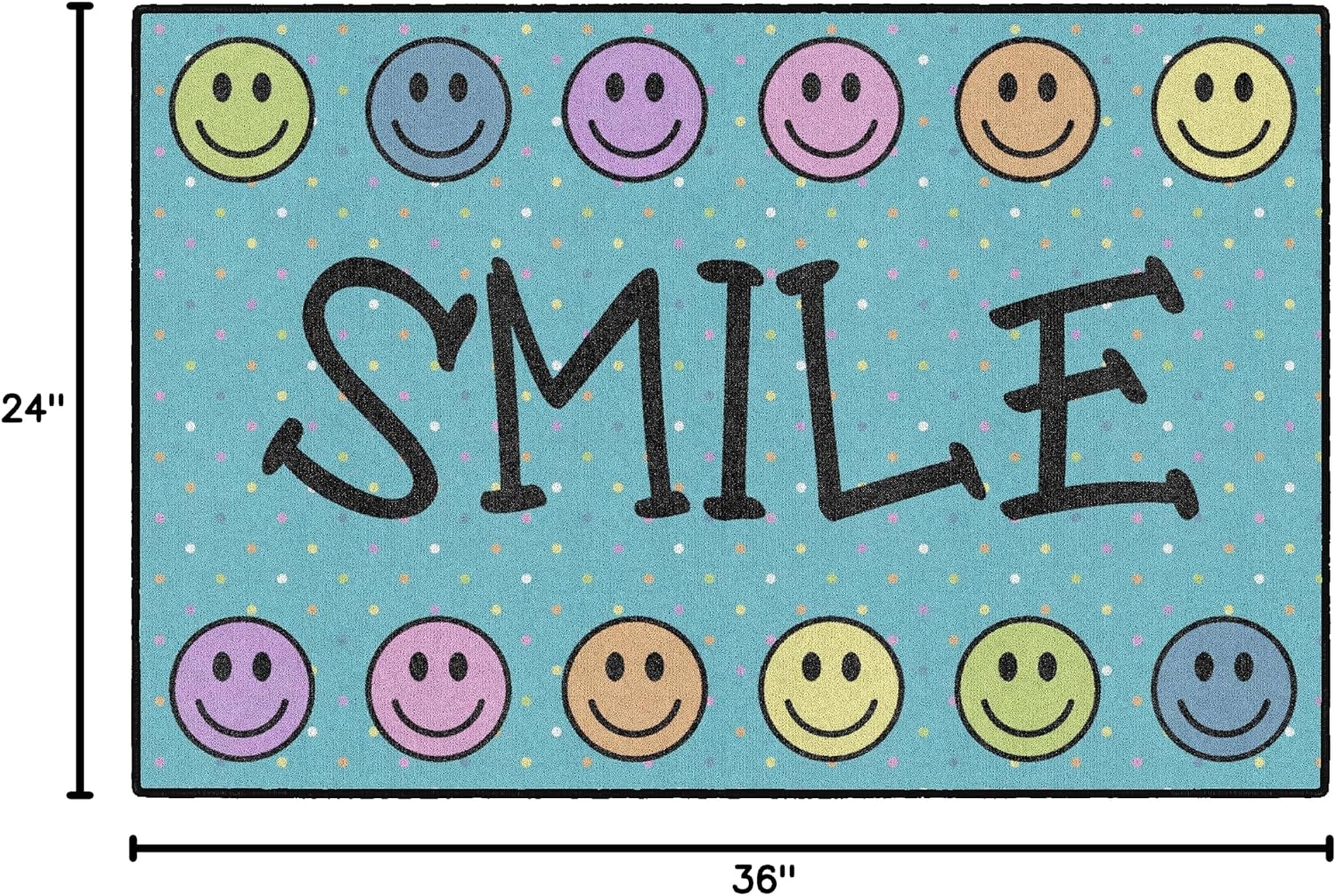 Flagship Carpets Smile Machine Washable Educational Accent Rug for Kids Room Décor, Children's Classroom Welcome Mat, Play Carpet for Teaching and Playroom, 2'x3', Blue & Multi Color