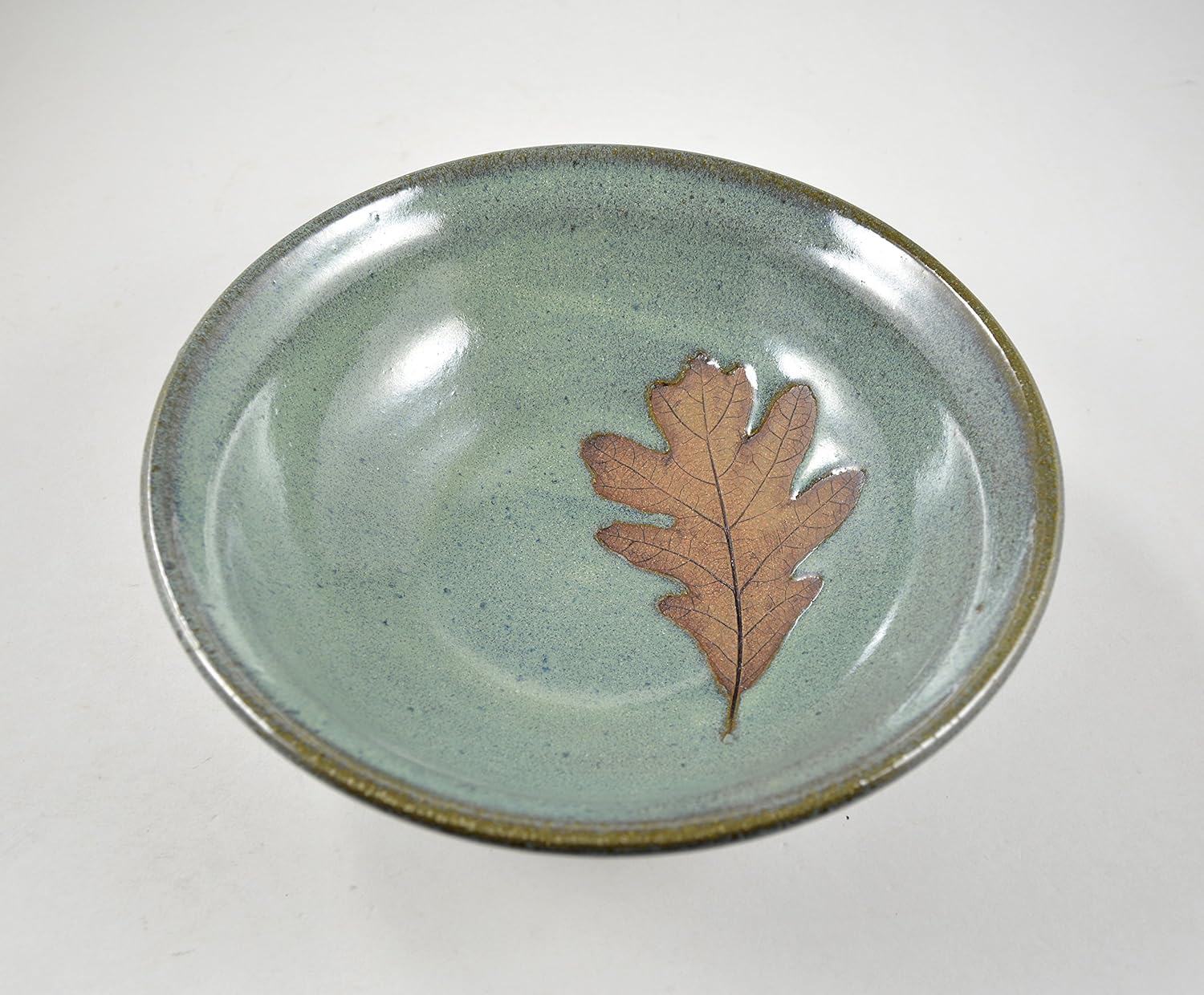 Pottery Leaf Bowl with Oak Leaf Imprint Wheel Thrown