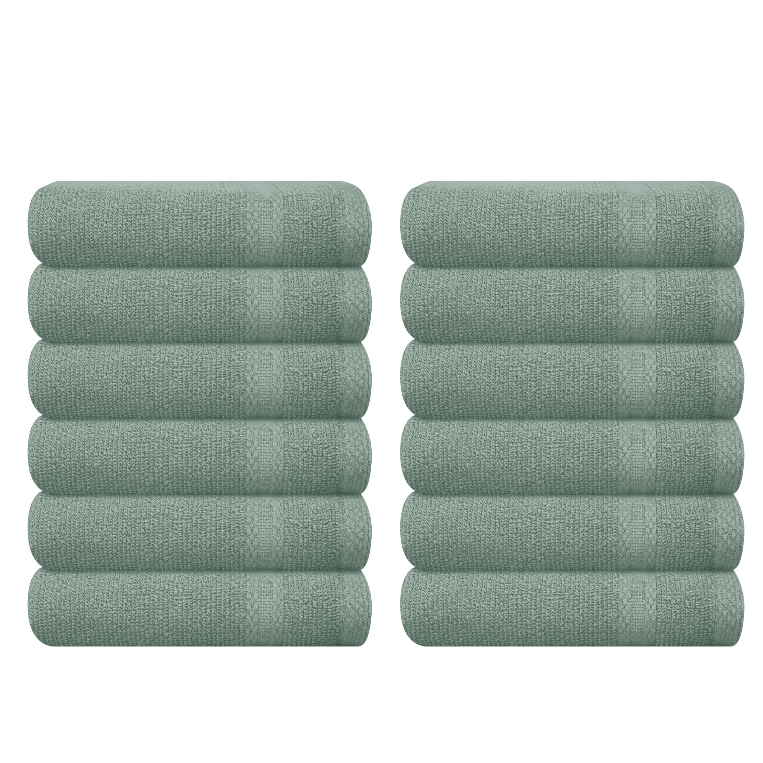 GLAMBURG Ultra Soft 12-Piece Washcloths Set 13x13-100% Ringspun Cotton - Durable &amp; Highly Absorbent Face Towels - Ideal for use in Bathroom, Kitchen, Gym, Spa &amp; General Cleaning - Jade