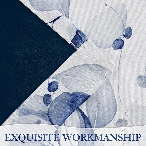 Miniatura 8 de Cortinas 100% opacas con patrón floral azul, 63 pulgadas de largo para dormitorio, estampado de hojas de acuarela, cortinas con aislamiento térmico