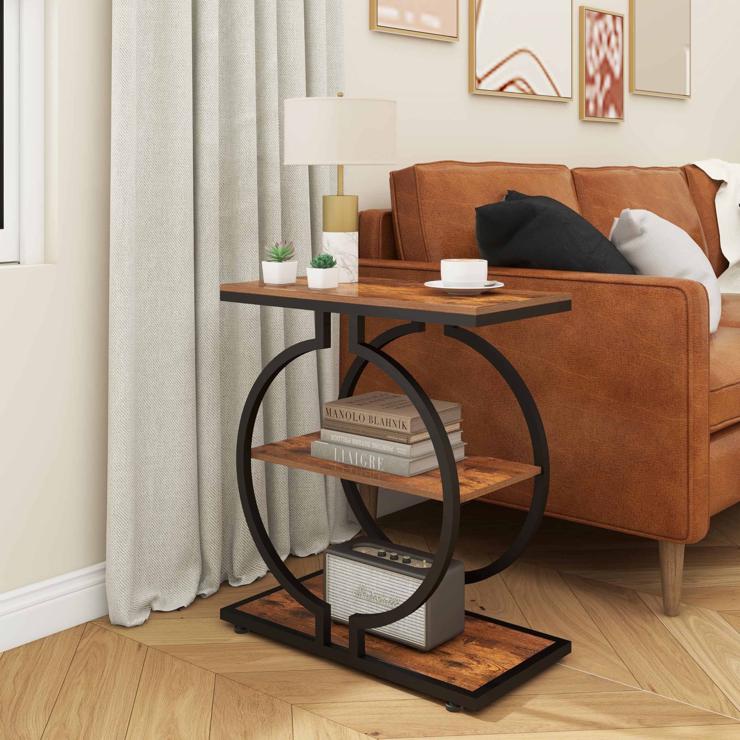 Trironsun Table D'appoint Ronde étroite à 3 Niveaux Avec Base