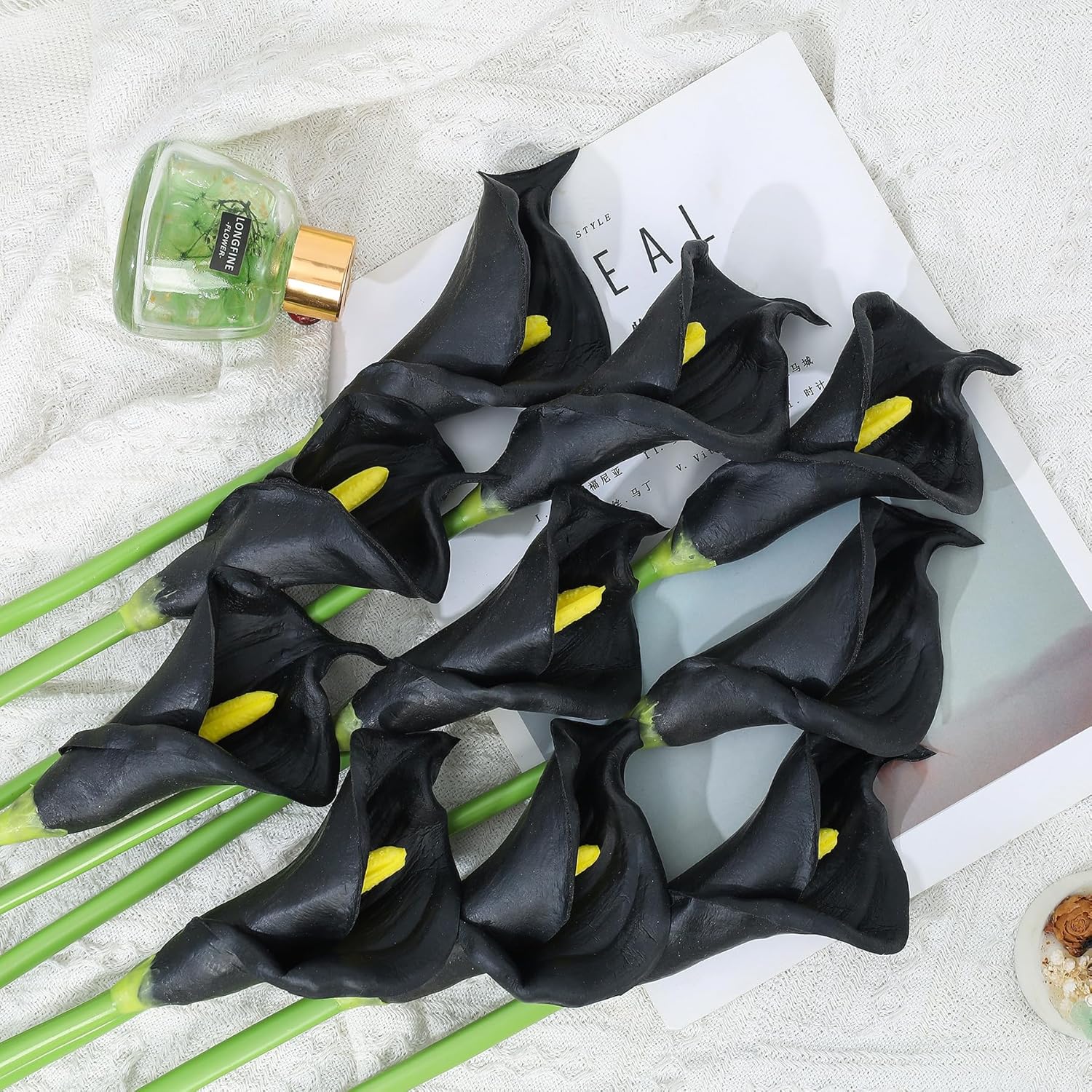 10pcs Calla Lily Artificial Flowers,26" Real Touch Long Stem Faux Calla Lillies for Tall Vases,Indoor Wedding Office Home Decor (Black)