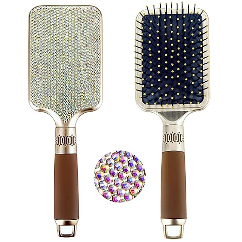 Cepillo de pelo con tachuelas de diamante para mujer, peine de madera y cepillo de paleta desenredante para masajear el cuero cabelludo, ideal para