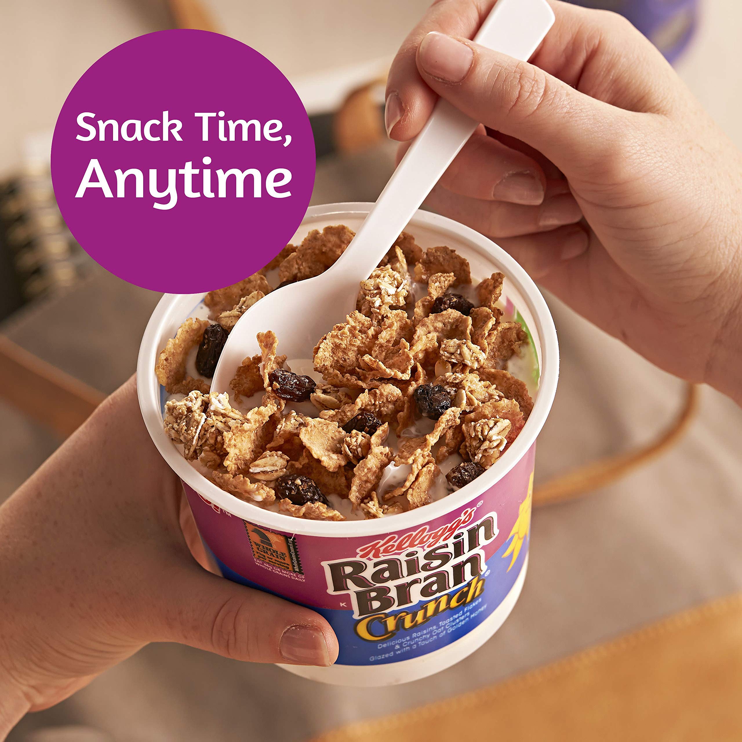 Kellogg's Raisin Bran Crunch Breakfast Cereal Cups, Fiber Cereal, Made with Real Fruit, Original