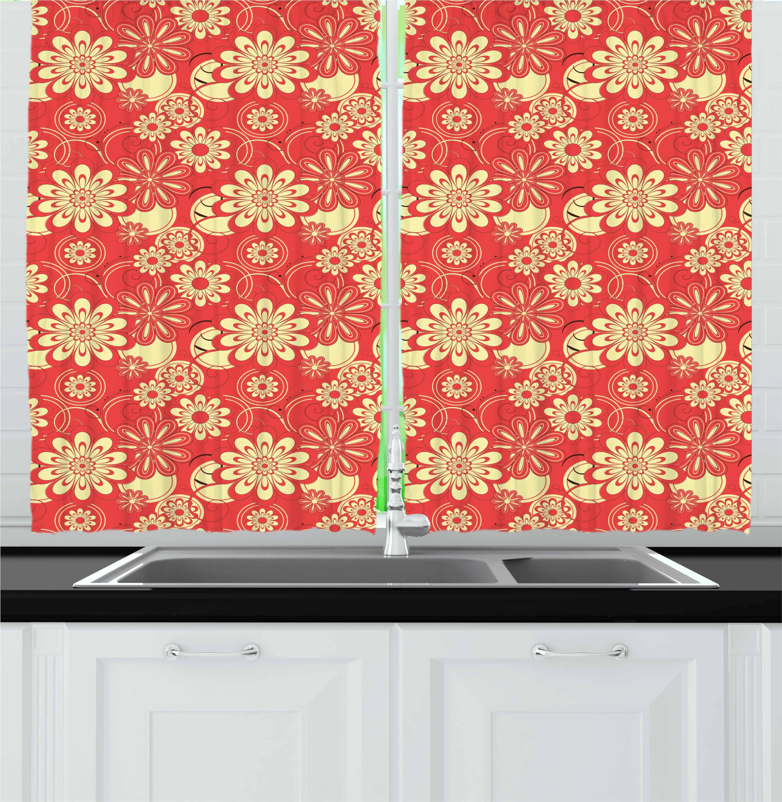 Red And Yellow Kitchen Curtains 1pcs Yellow Stars Short Sink Curtain