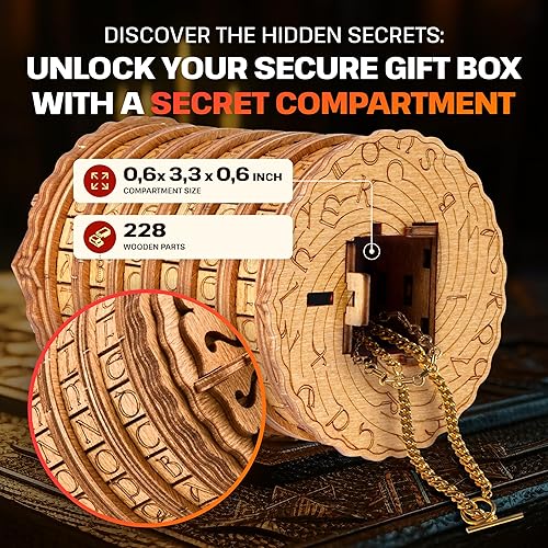 Miniatura 3 de ESC WELT Cryptex - Envoltura de regalo secreta de madera de abedul única - Rompecabezas 3D ecológico - Brainteaser interactivo - Caja de regalo de