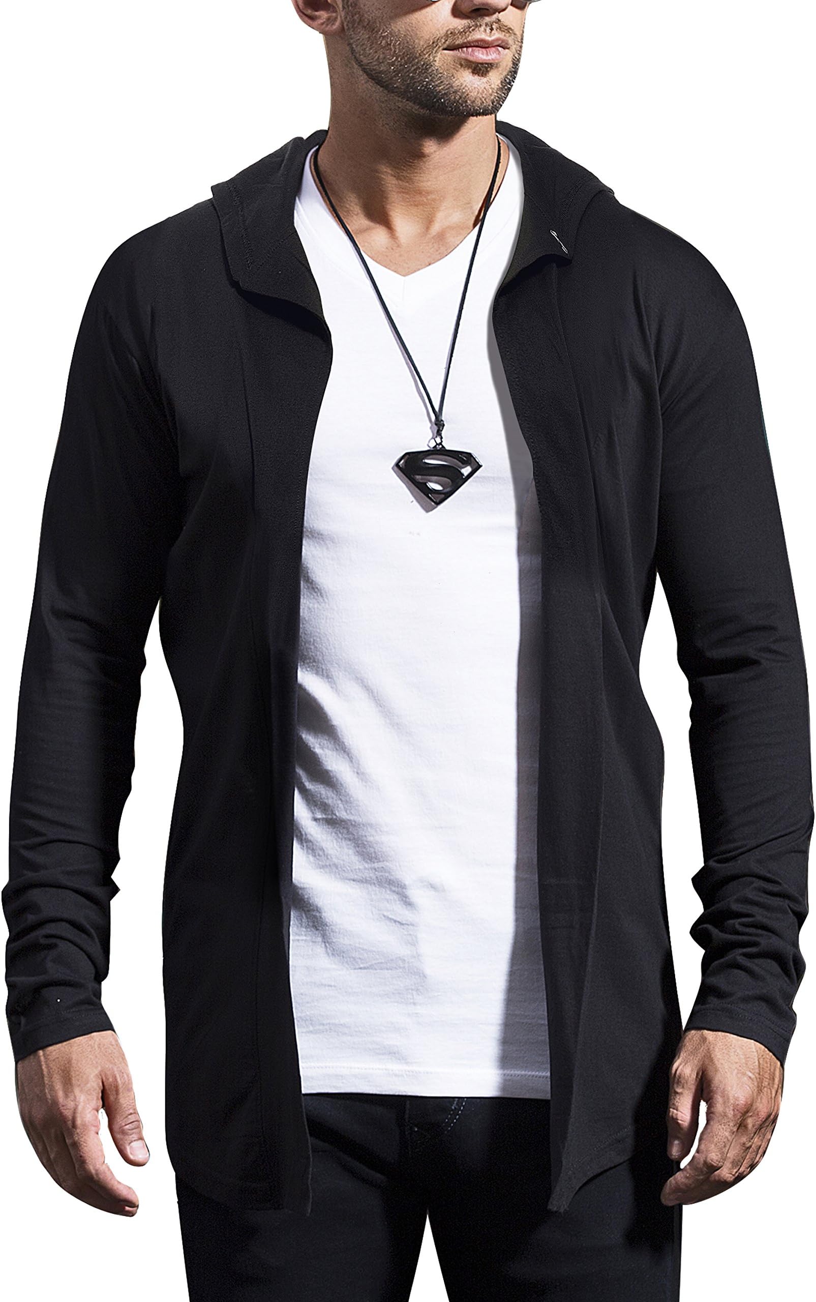 Maniac Solid Men's Fullsleeve Hooded Black Cotton Shrug