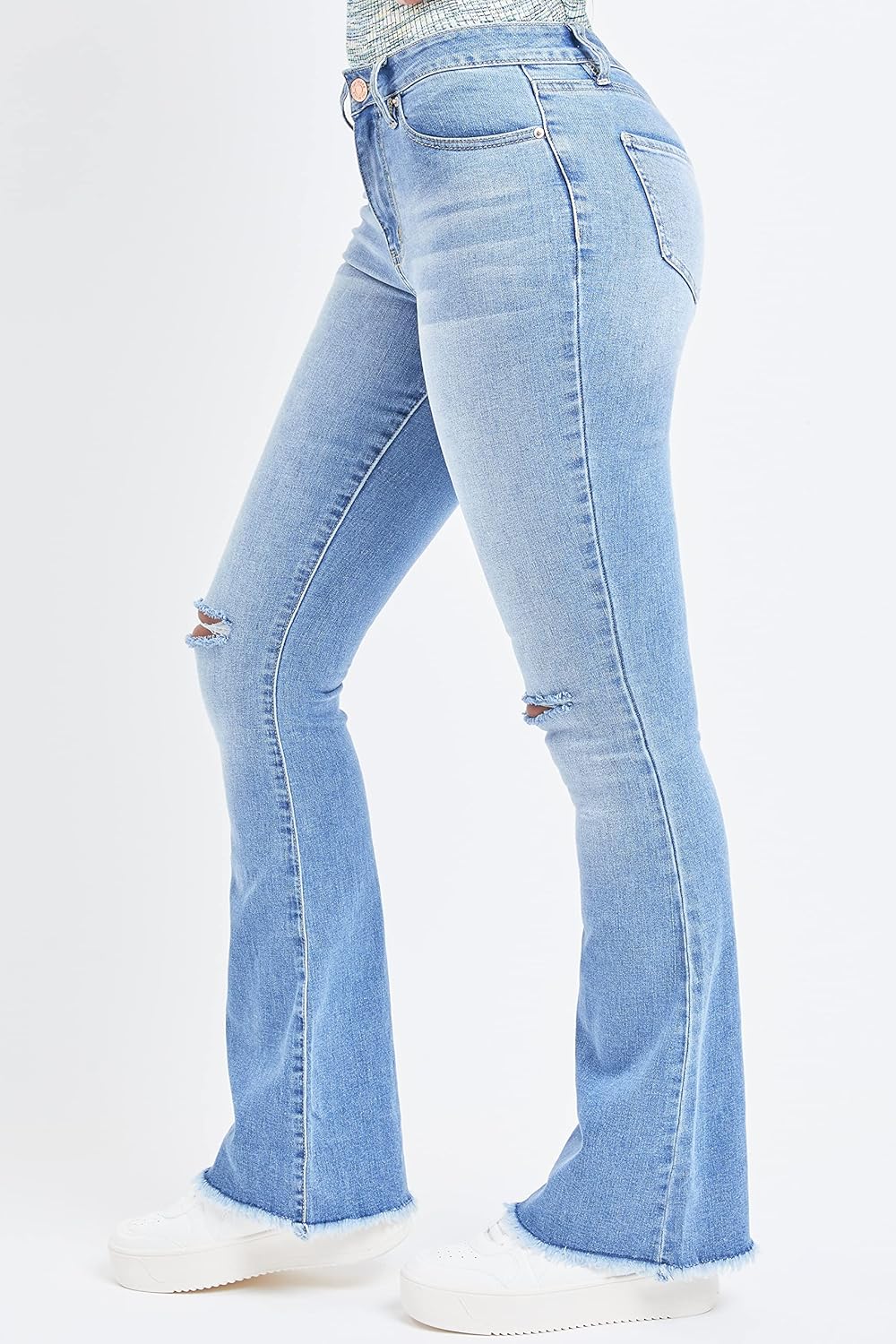 YMI Womens YMI Womens Jeans High-Rise Flare Jean with Frayed Hem - Long Inseam - Image 3