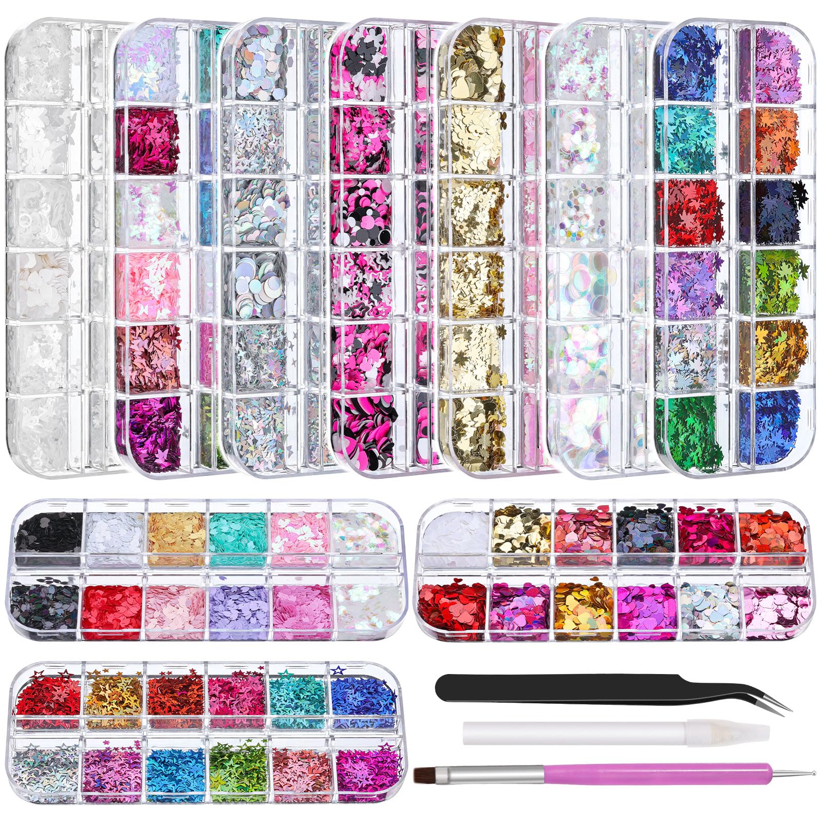 10 Boxes Holographic Nail Glitter Sequins Kit,Mixed Shape Iridescent Laser Bu…