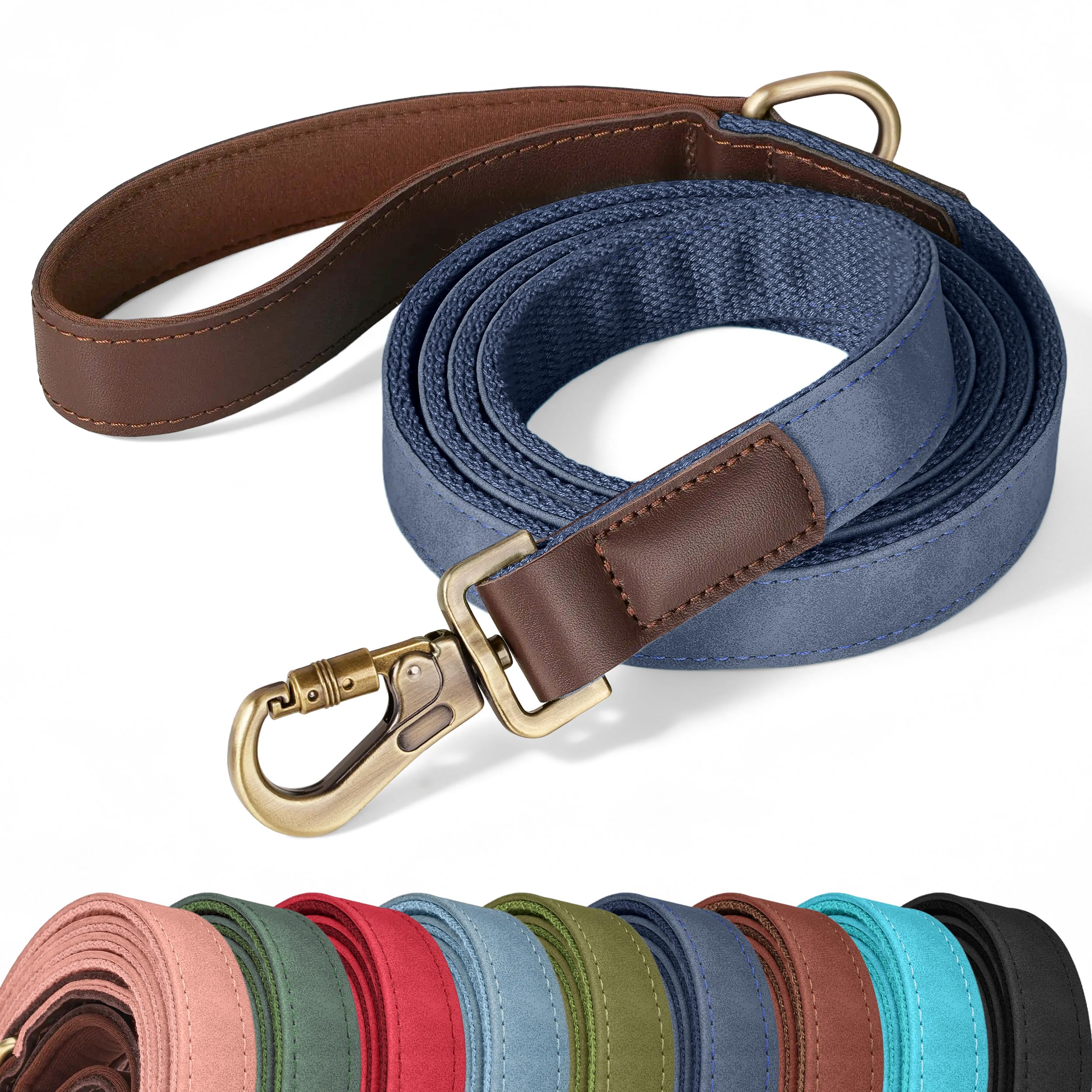 Didog PU Leather Dog Leash for Large Dogs, 6ft Soft Padded Handle, Blue