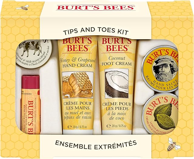 Burt'S Bees Tips and Toes Kit Travel Size Natural Products in Gift Box with 2 Hand Creams, Foot Cream, Cuticle Cream, Hand Salve and Lip Balm