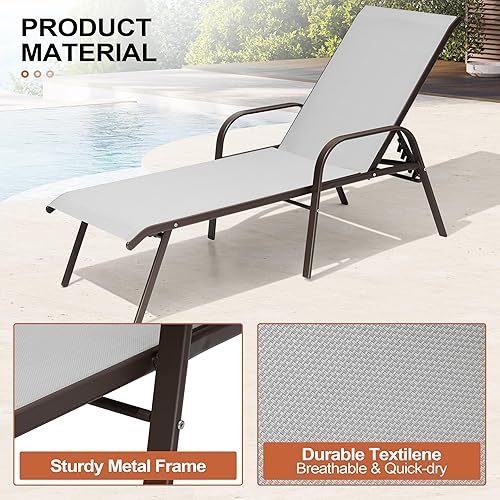 Vista 12 de Crestlive - Tumbona para exteriores, 5 posiciones, tumbonas de piscina con reposabrazos, sillón reclinable para patio, playa, terraza, patio