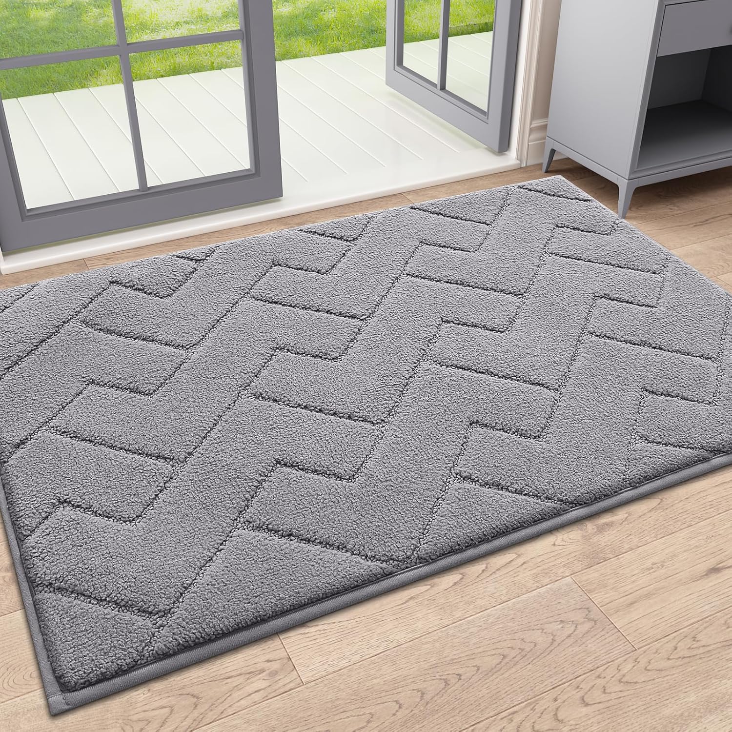 OLANLY Indoor Door Mat, 24x16, Dirt Resistant and Absorbent, Sturdy Non-Slip Rubber Backing, Easy to Clean, Washable Low-Profile Doormat for Entryway, Medium Gray 24" x 16" Medium Gray
