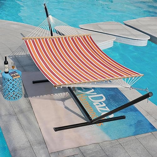 Miniatura 6 de Lazy Daze Hammocks - Hamaca de secado rápido con barra separadora de tela Textliene, hamaca doble para 2 personas con cadenas para exteriores,