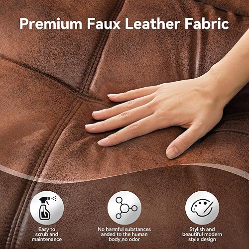 Miniatura 59 de Vyfipt Sofá cama tipo futón, sofá pequeño de espuma viscoelástica de piel sintética para sala de estar, sofá biplaza moderno con reposabrazos Negro