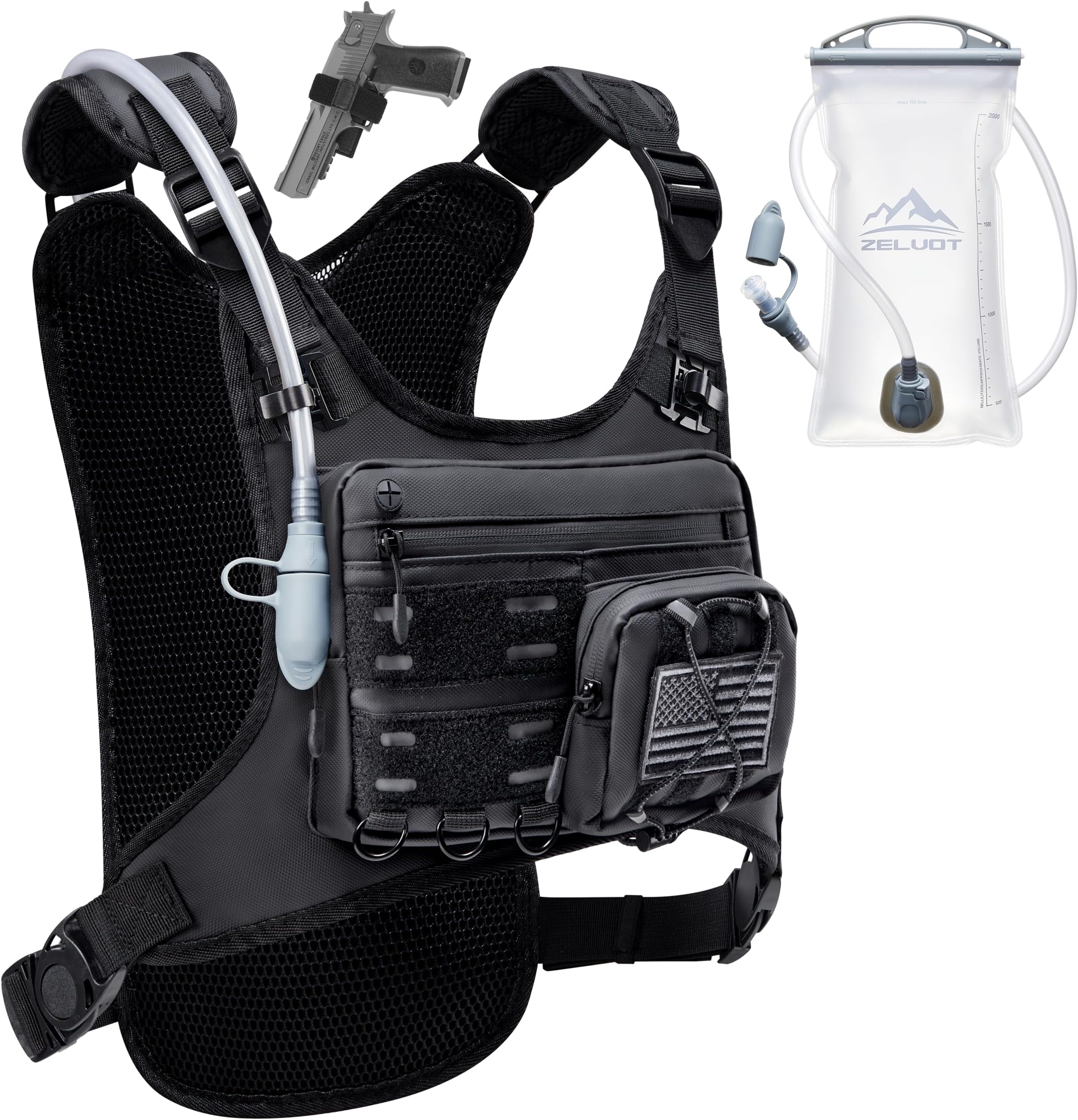 Zelvot Running Vest with 2L Water Bladder, Hydration Backpack, U.S. Design Patent, Lightweight Hydration Pack with Gear Holder, Reflective Chest Pack for Men Women for Marathon