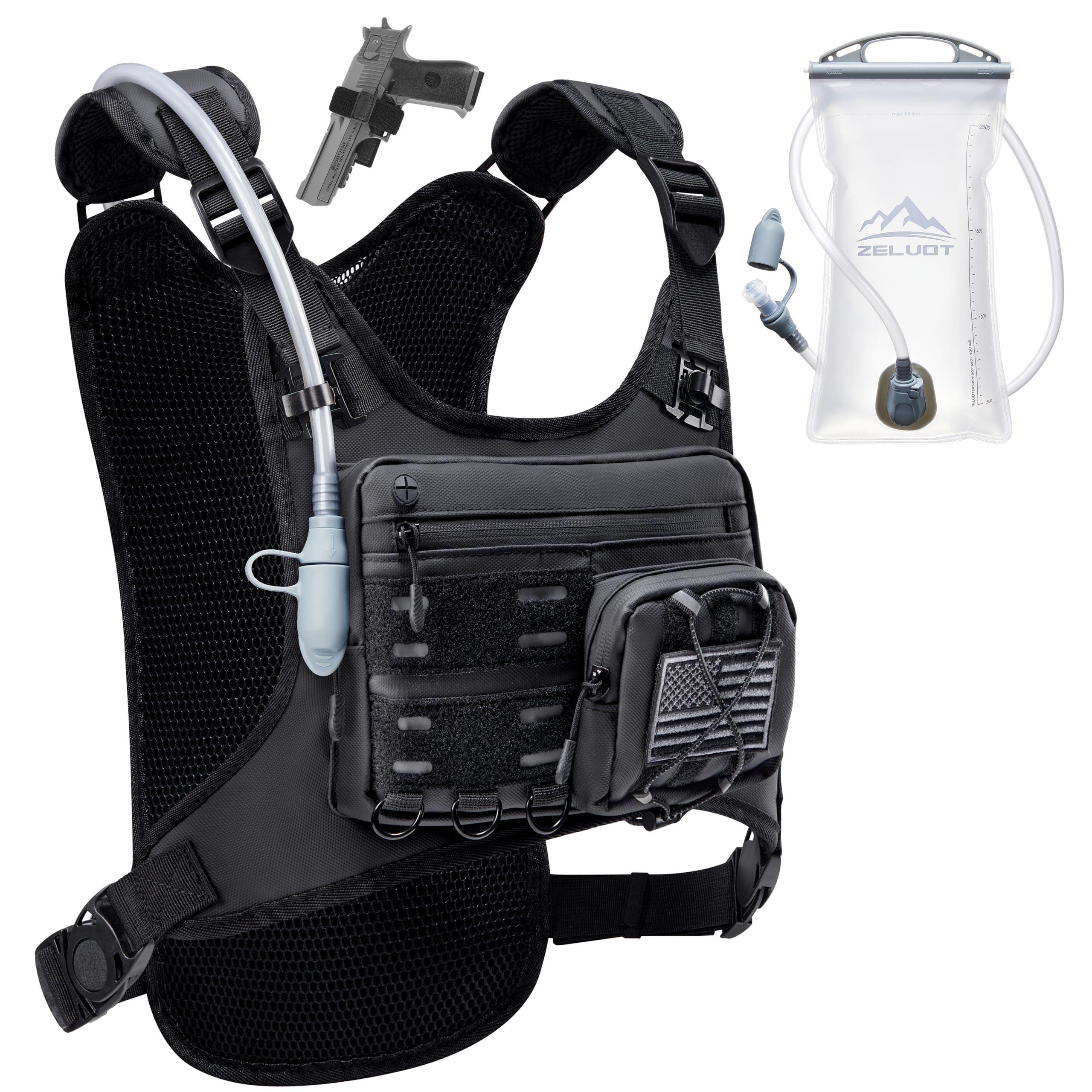 Running Vest with 2L Water Bladder, USA Original Patent, Lightweight Adjustable Chest Pack with Gear Holder, Reflective Running Hydration Vest for Men Women for Marathon