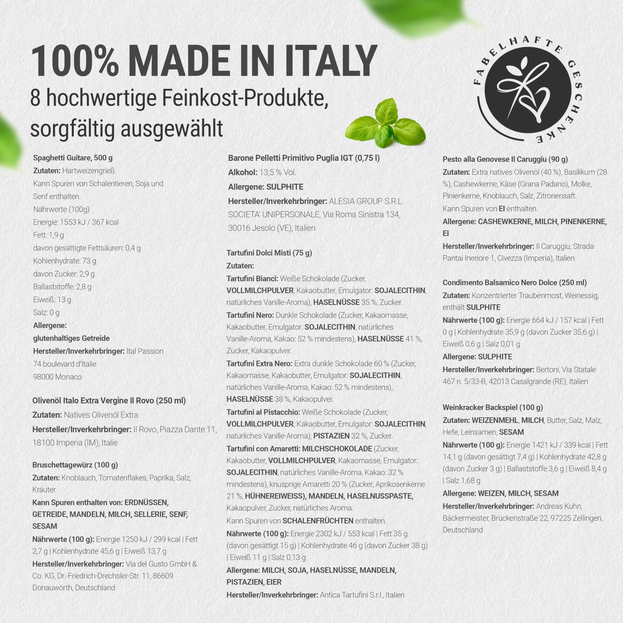 Geschenkkorb Bella Italia mit Rotwein, Olivenöl, Aceto Balsamico, Pasta, Pesto, Tartufini - Wein Geschenk für Männer & Frauen