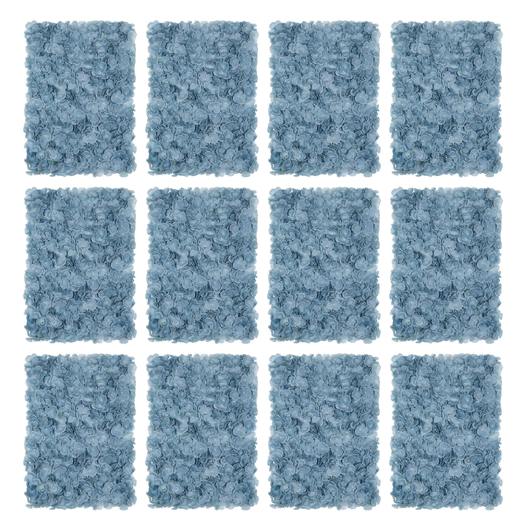 BLOSMON Flower Wall Panel Backdrop - 12 Pcs 24 x 16 Inch Dusty Blue Artificial Hydrangea Floral Backdrop for Wedding Party Baby Bridal Shower Decor,