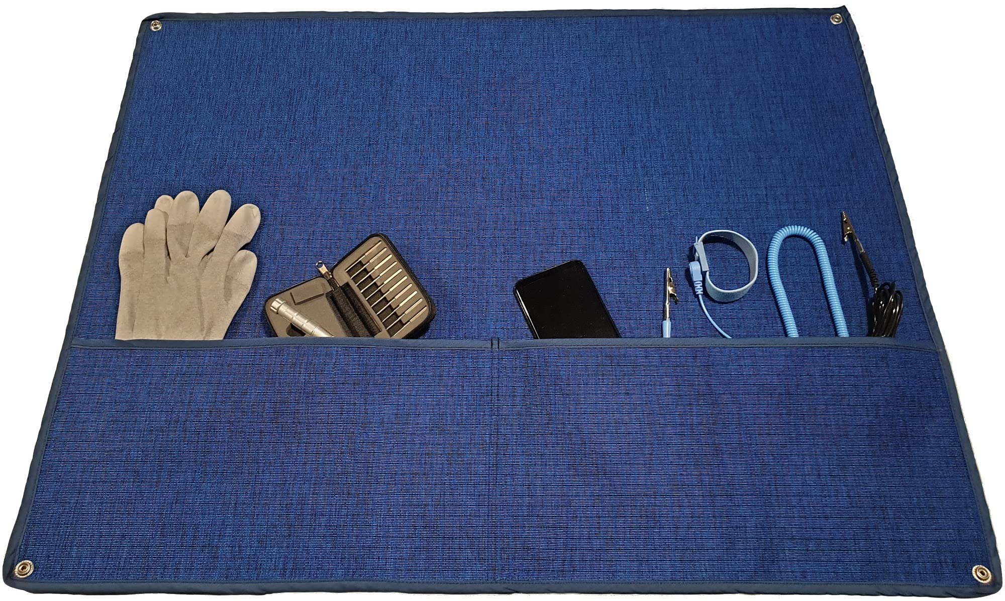 alfombrilla de trabajo antiestática de 60 x 80 cm, tejido ESD antiestático, textil de alta tecnología, sin silicona, juego de manguitos ESD de 2,4 m, enchufe de toma de tierra y guantes ESD