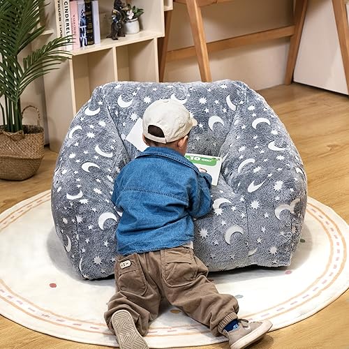 Miniatura 5 de Cvortll Puf para niños, sofá moderno de 33 pulgadas con relleno de esponja y cómodo pelo sintético suave, iluminado por la noche, para niños,